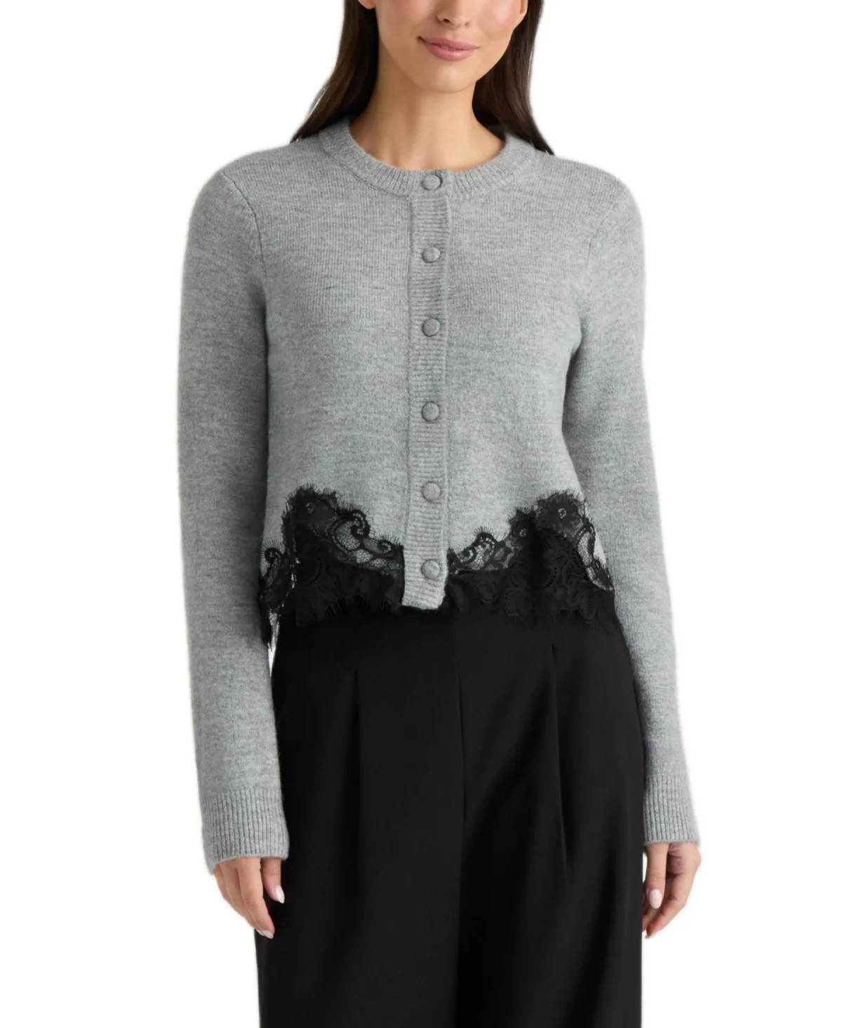Lace-Detail Long-Sleeve Cardigan by Ellen Tracy