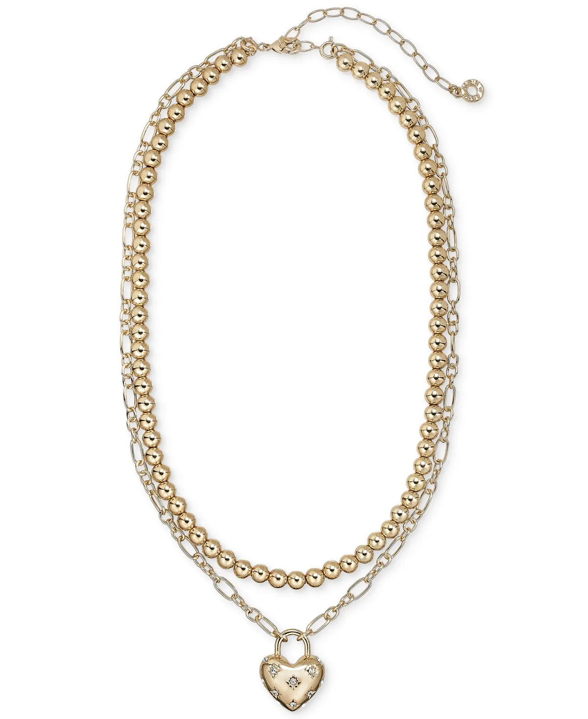 Gold-Tone Glass Crystal Beaded Paperclip Chain Heart Pendant Necklace by Anne Klein