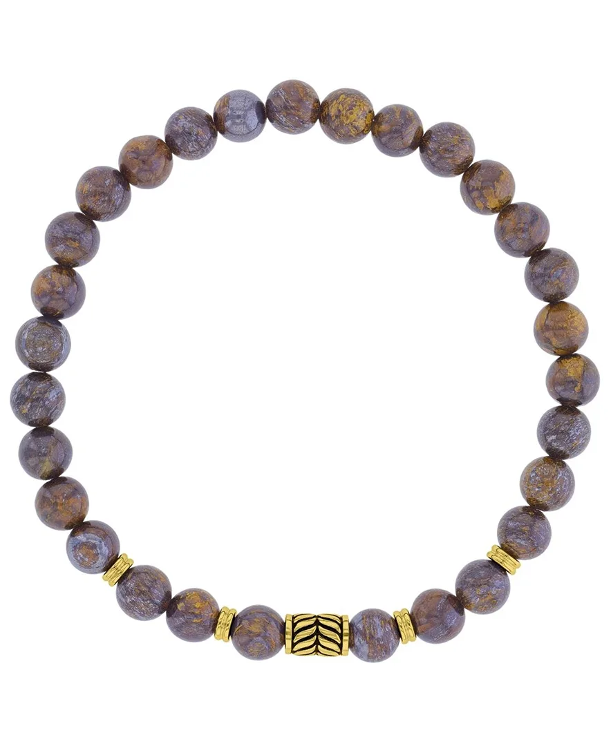 18k Yellow Gold-Plated Brown Textured Beads Stretch Bracelet by Quiksilver