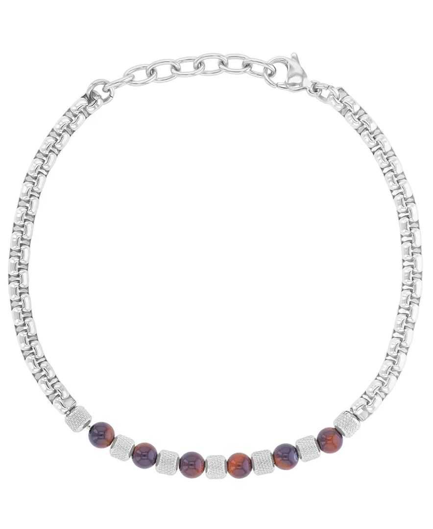 Platinum-Plated Steel Red Tiger Eye Chain Bracelet