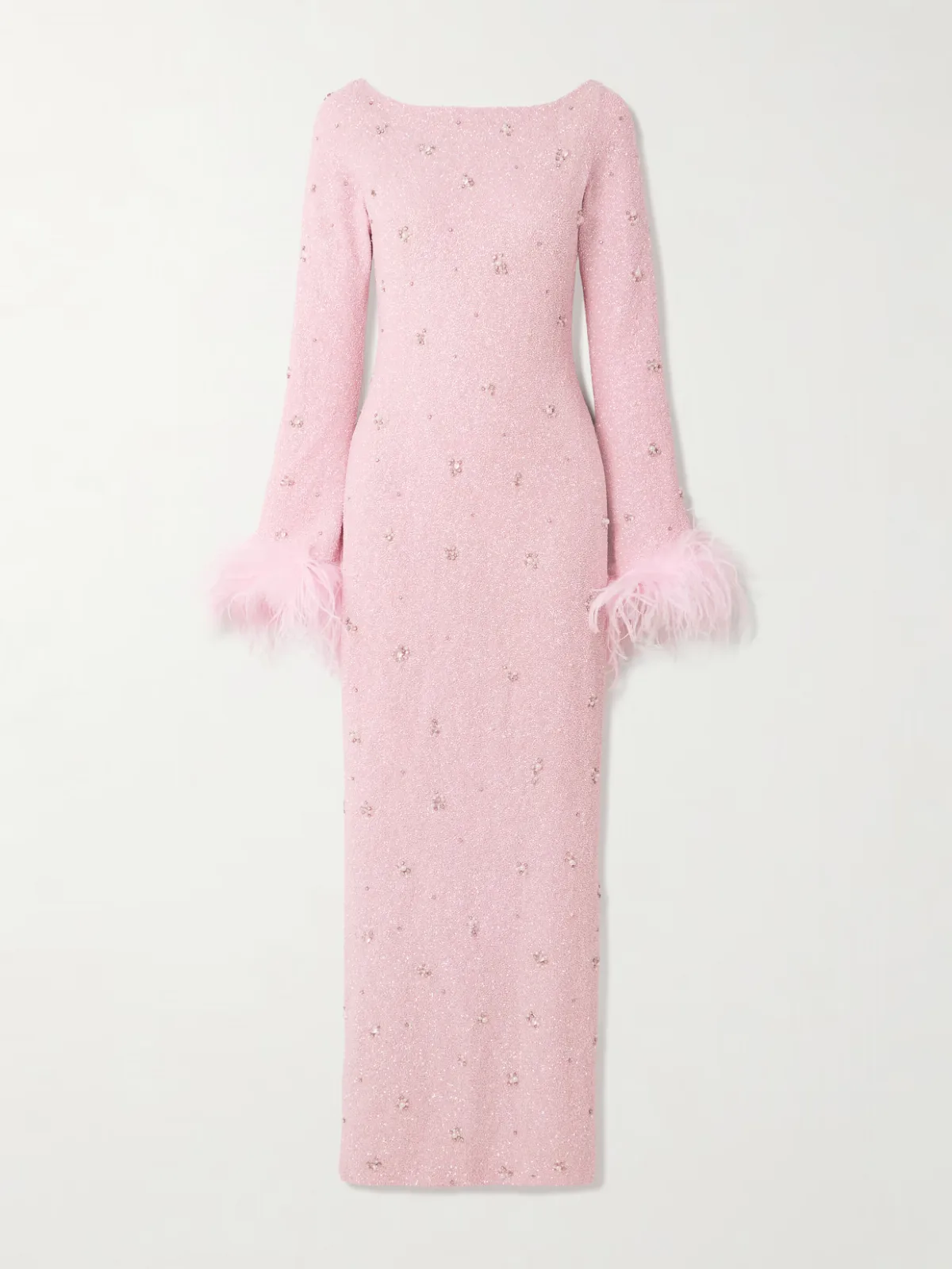 - Mae Feather-trimmed Embellished Stretch-mesh Gown -