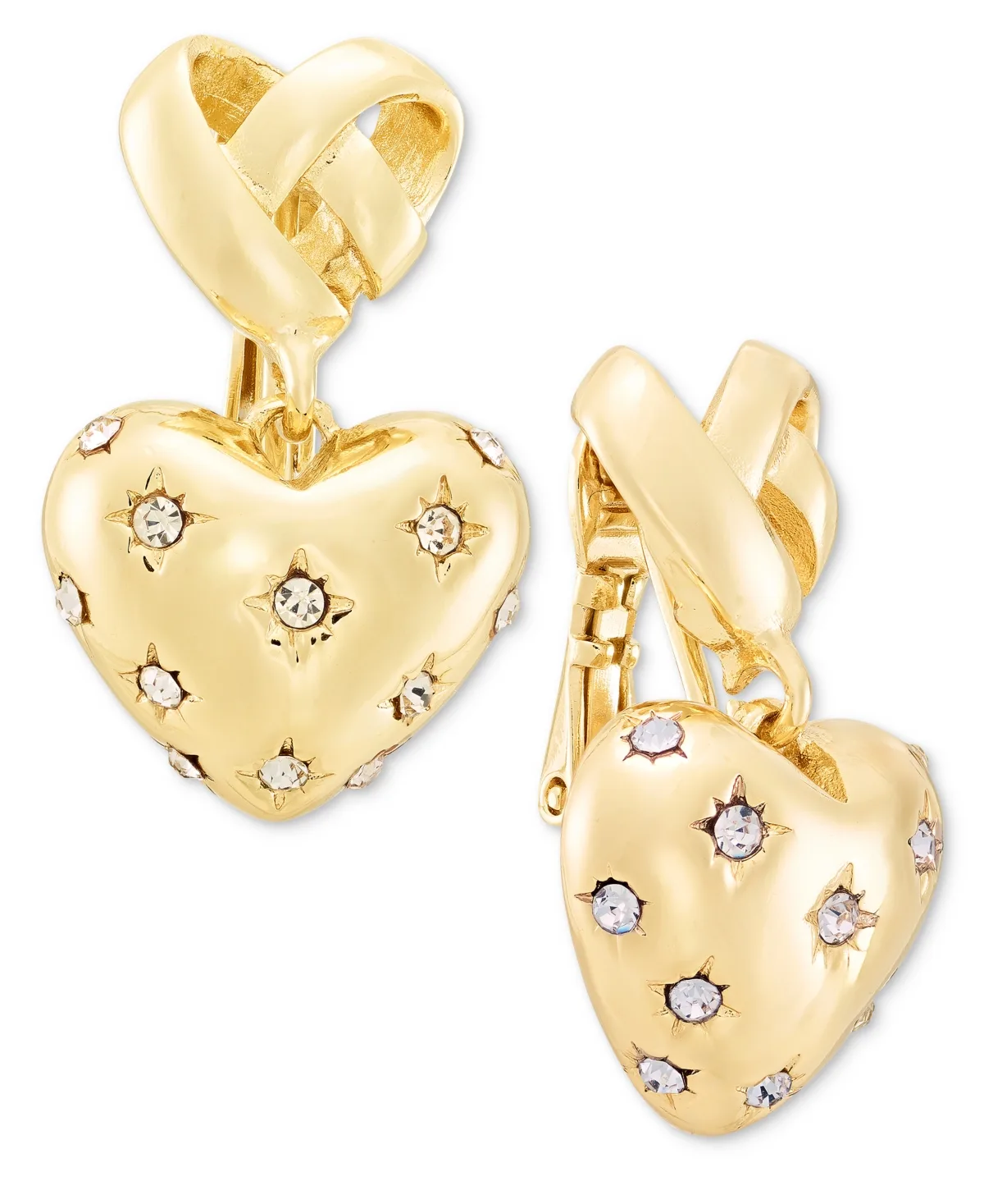 Gold-Tone Crystal Heart Drop Clip-On Earrings by Anne Klein
