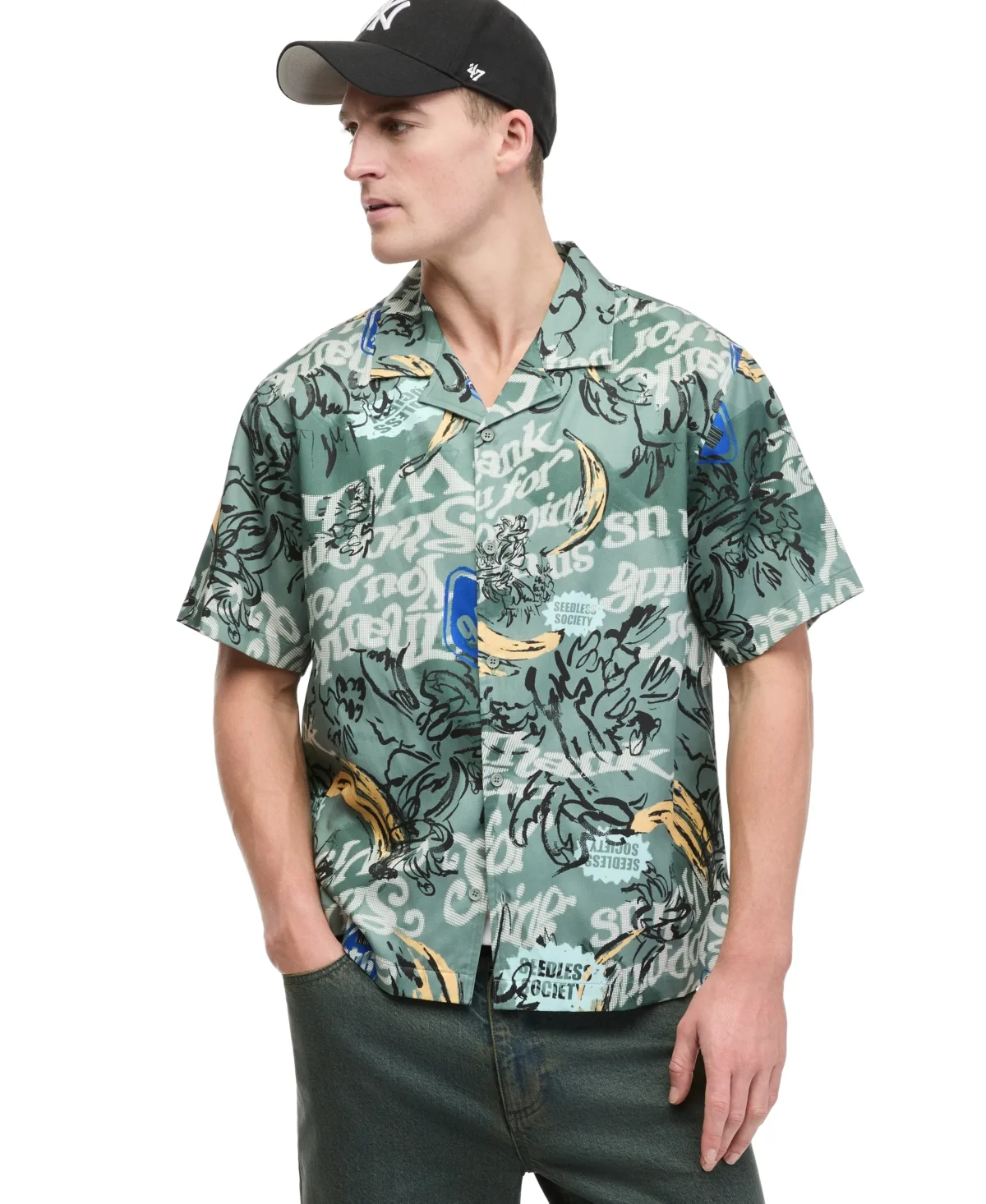 Short-Sleeve Graphic-Print Collage Relaxed-Fit Shirt by Mode of One
