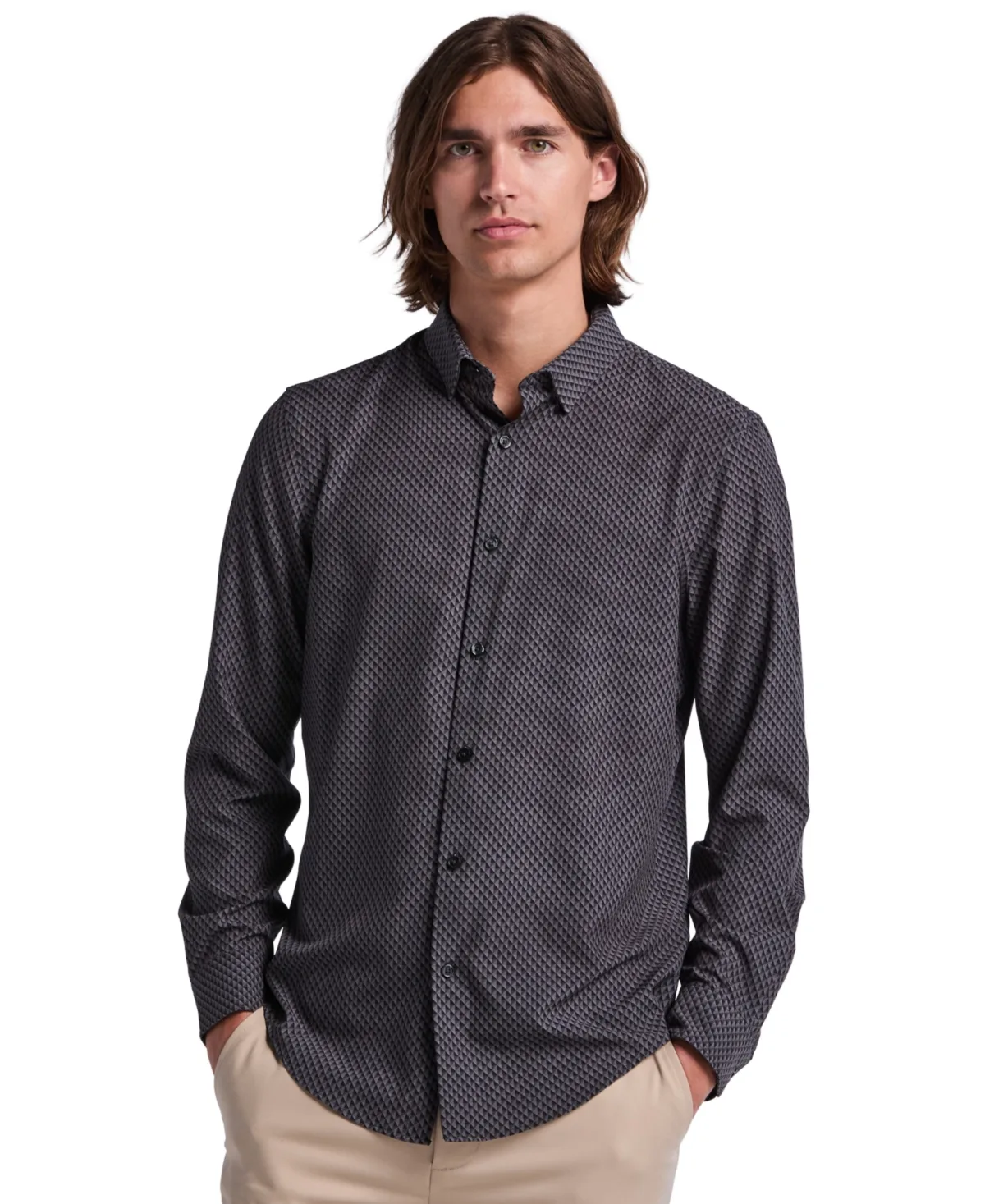Long-Sleeve Slim-Fit Diamond Geometric Print Shirt by Perry Ellis