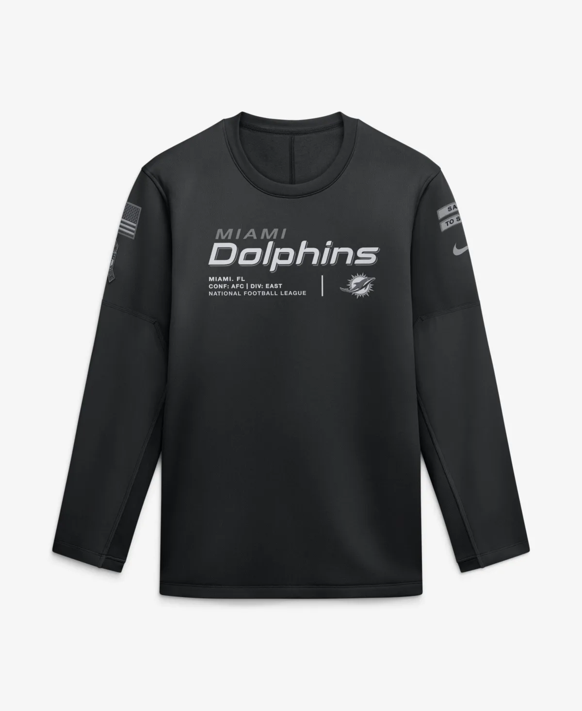 Miami Dolphins 2026 Salute to Service Sideline Coaches Crewneck Therma-Fit Sweatshirt