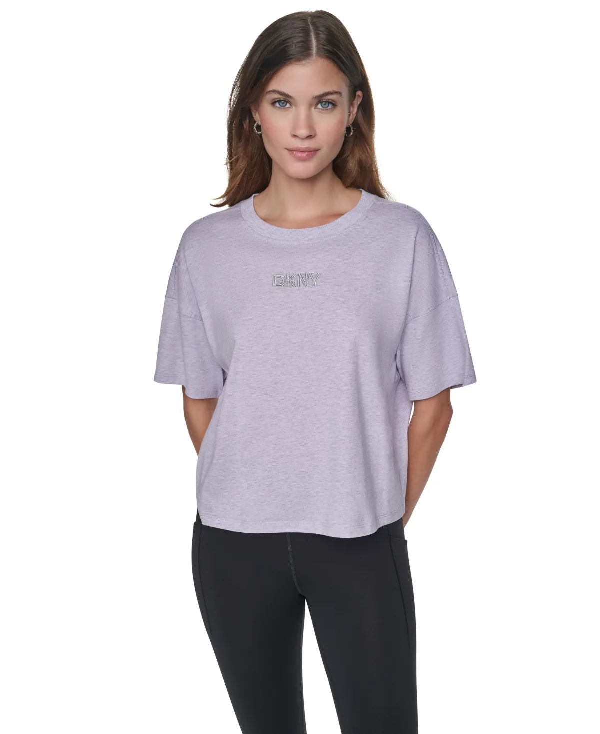 Metallic Embroidery Logo Drop-Shoulder Boxy T-Shirt by DKNY