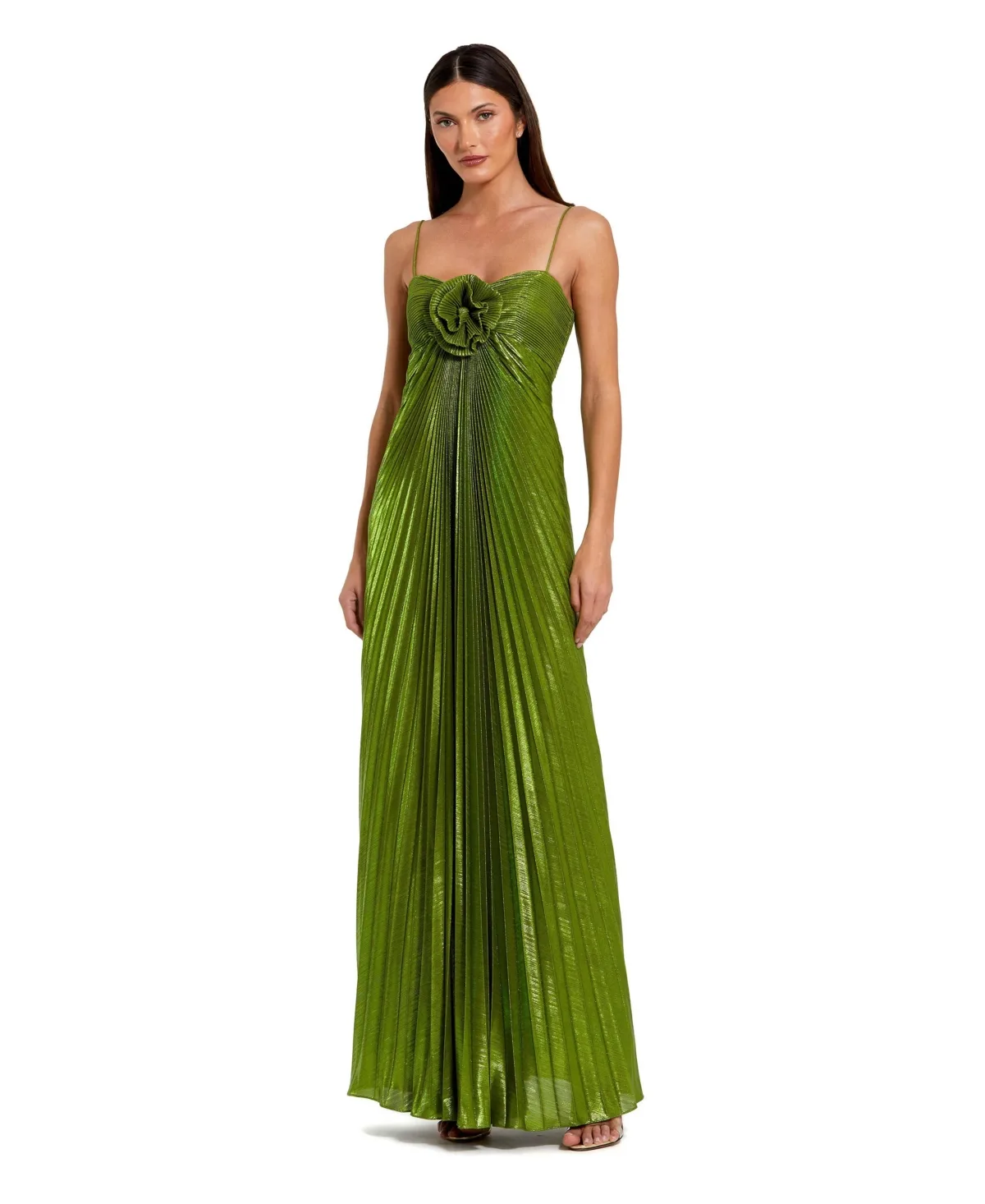Metallic Pleated 3D Floral Gown by M.A.C.