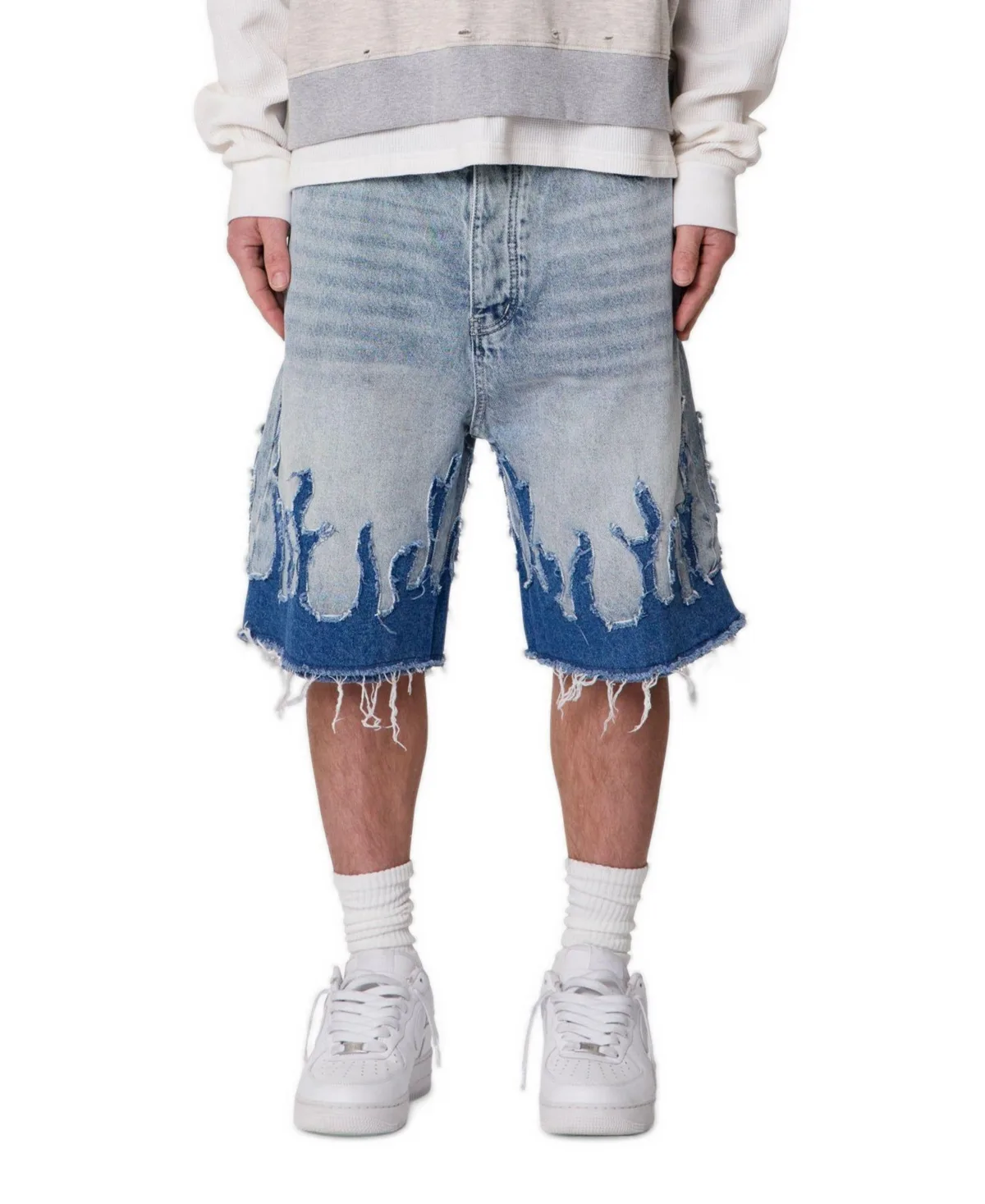 Baggy Flame Denim Shorts by Mnml