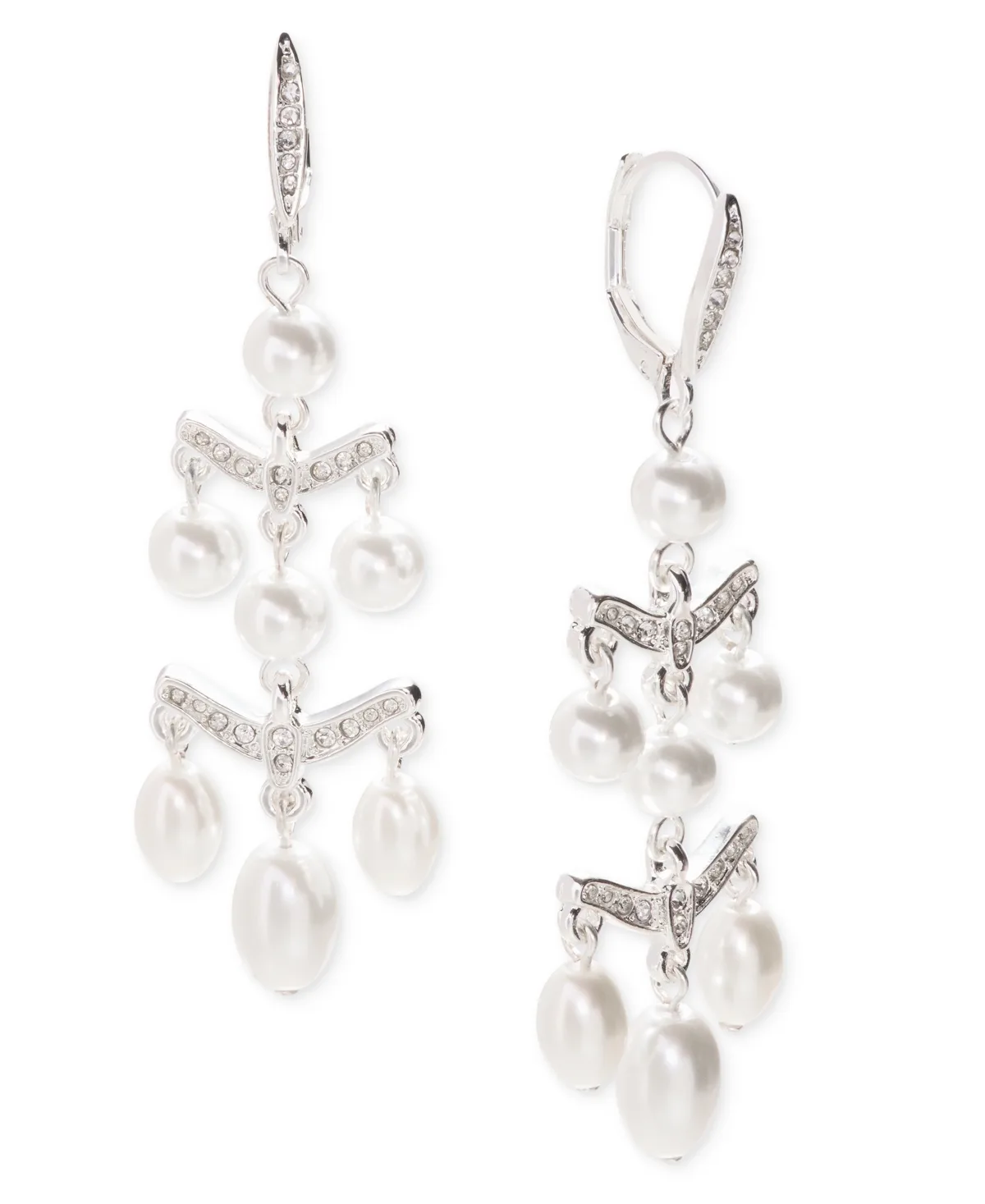 Silver-Tone Imitation Pearl and Crystal Chandelier Earrings by Anne Klein