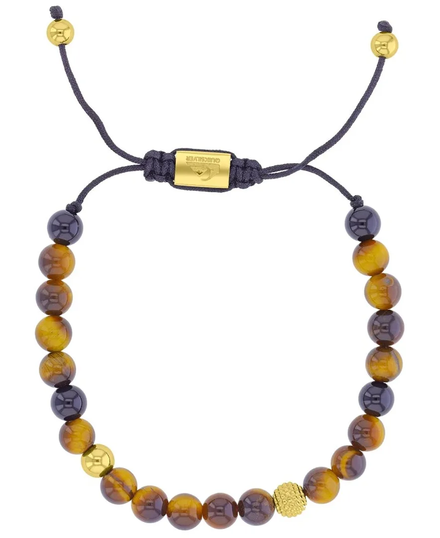 18k Gold-Plated Steel Tiger Eye & Onyx Adjustable Bracelet