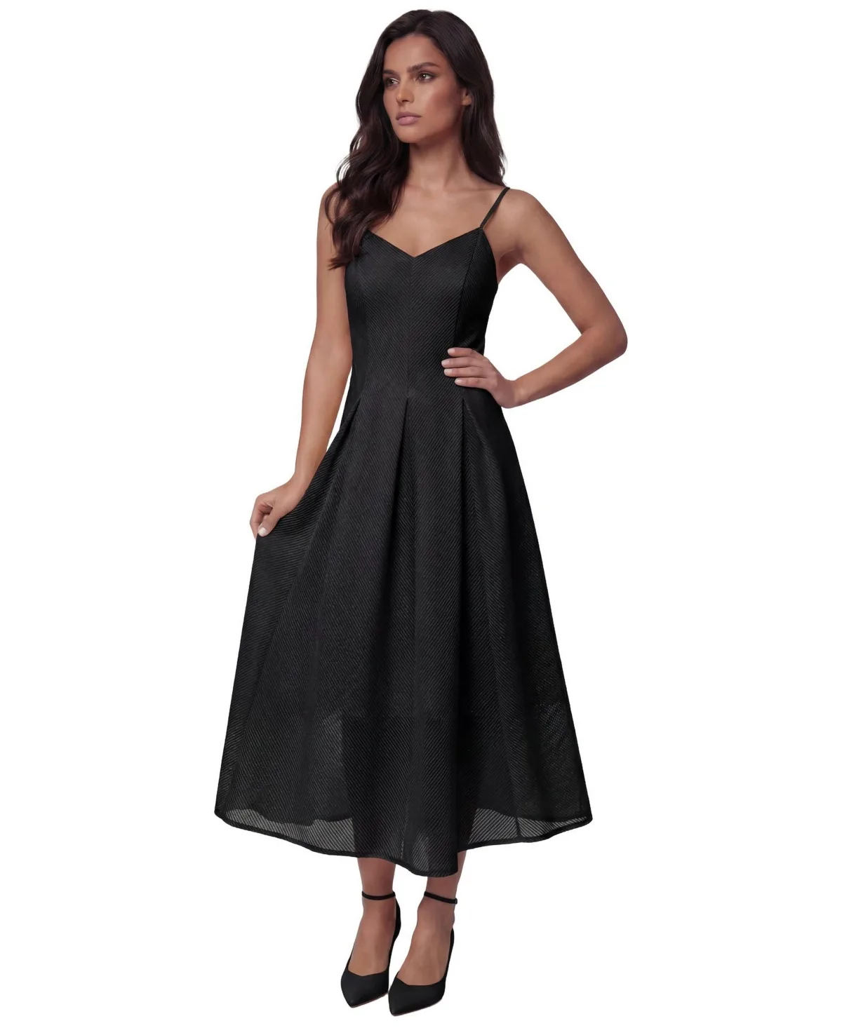 Nela V-Neck Pleated A-Line Midi Dress