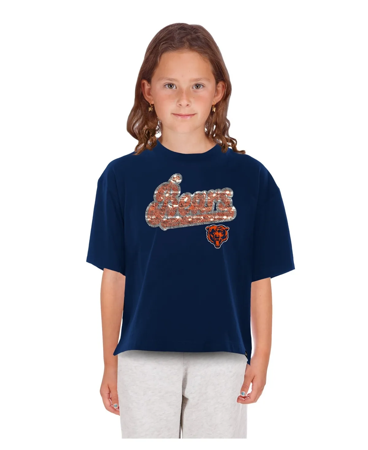 Chicago Bears Flip Sequin Boxy T-Shirt by New Era