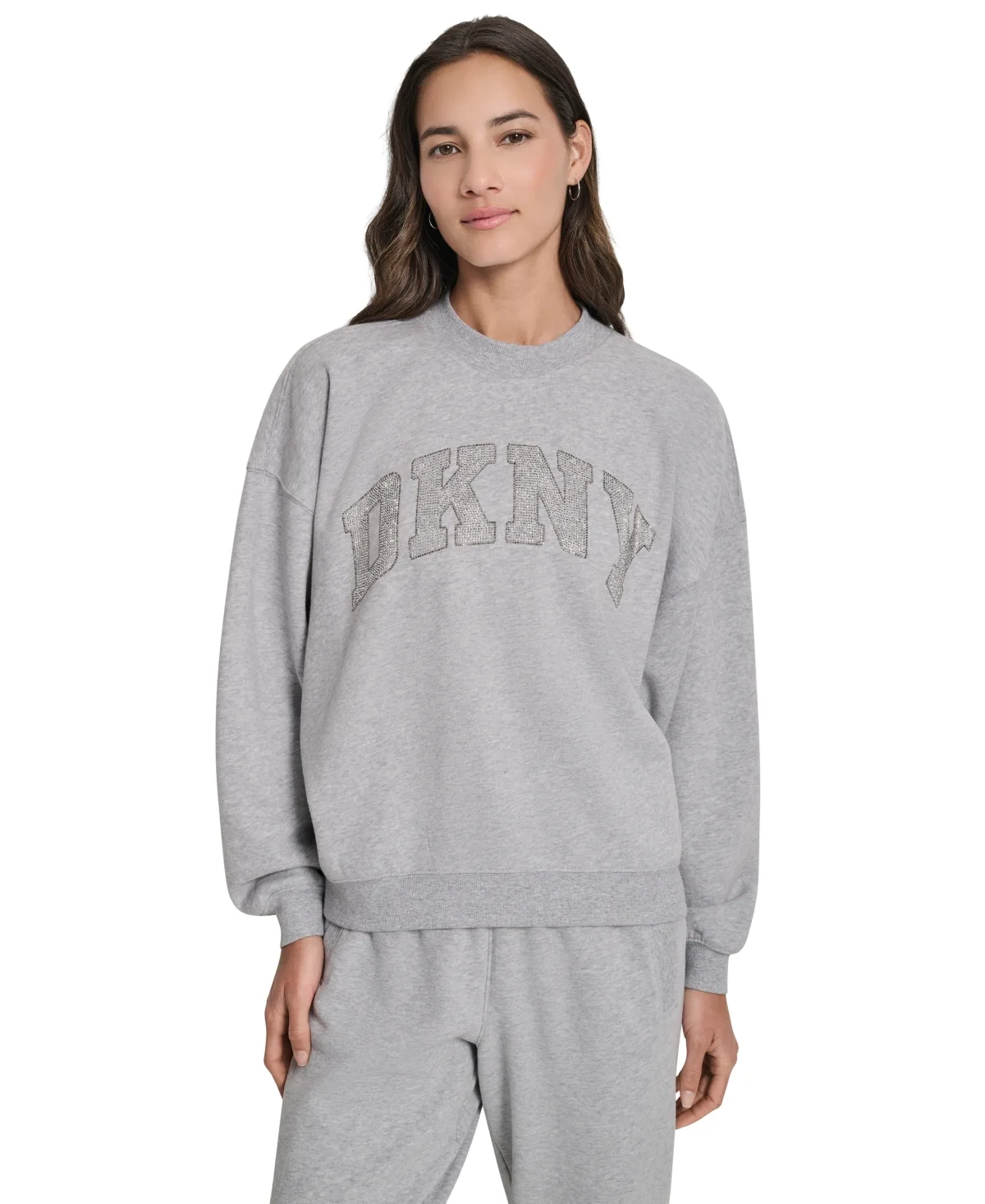 Arched Rhinestone Varsity Logo Graphic Long-Sleeve Crewneck Sweatshirt
