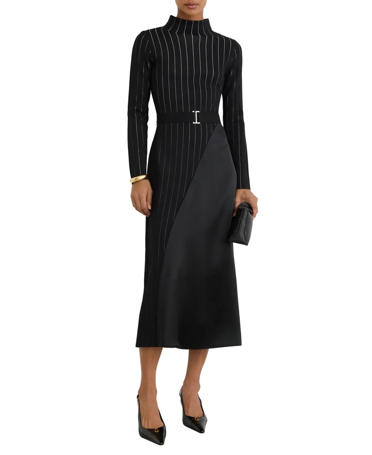 Mia Pinstripe Asymmetrical Long-Sleeve Midi Dress by Reiss
