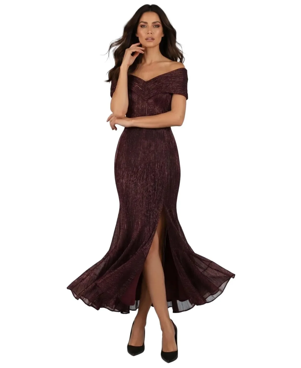 Alis Off-Shoulder Metallic Fishtail Hem Gown