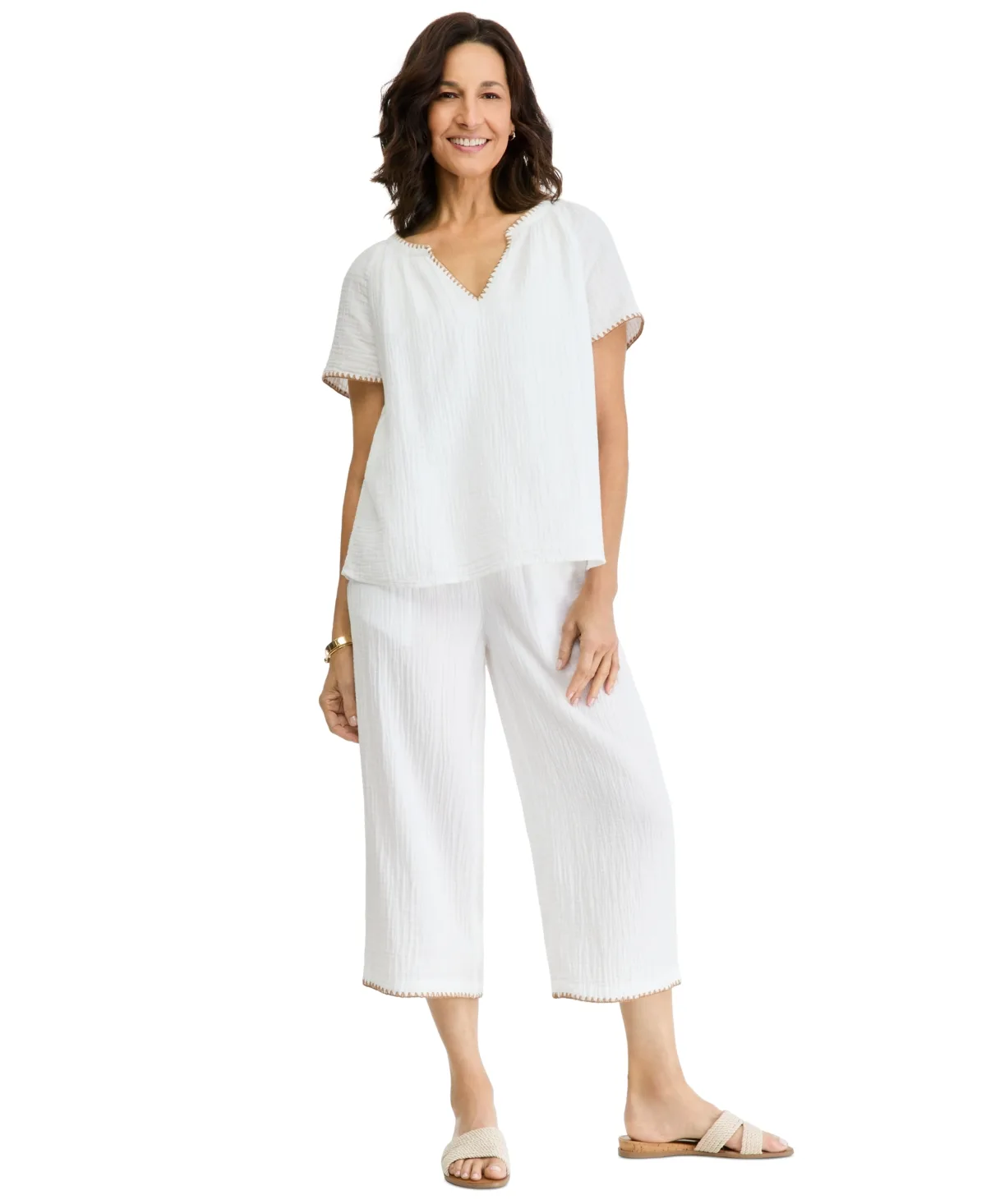 Cotton Gauze Pull-On Wide-Leg Capris by Style & Co
