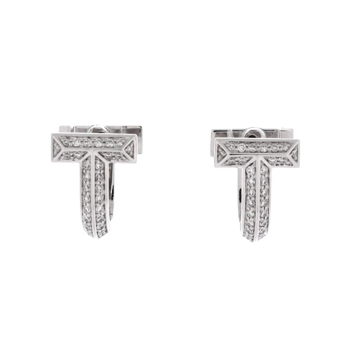 Pre-Owned Tiffany & Co T1 Huggie Hoop Earrings - 18k White Gold by Tiffany & Co.