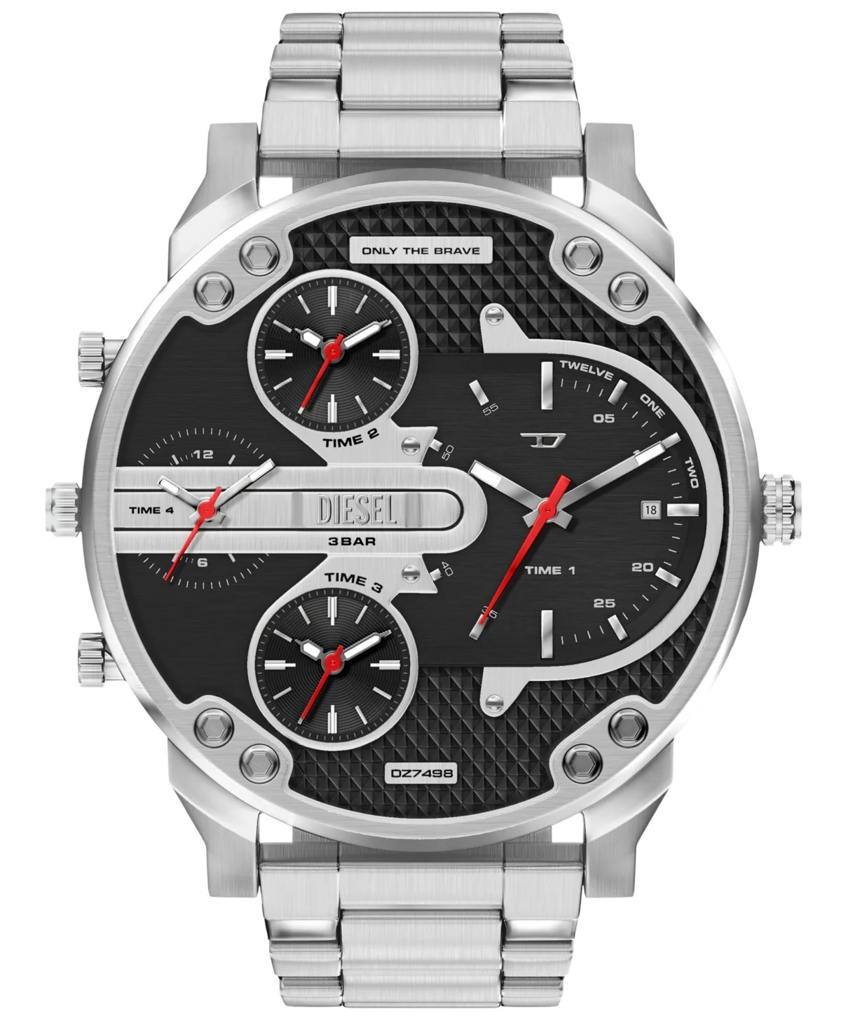 Quartz Sport Chronograph Silver-Tone Stainless Steel Watch 54mm by Diesel