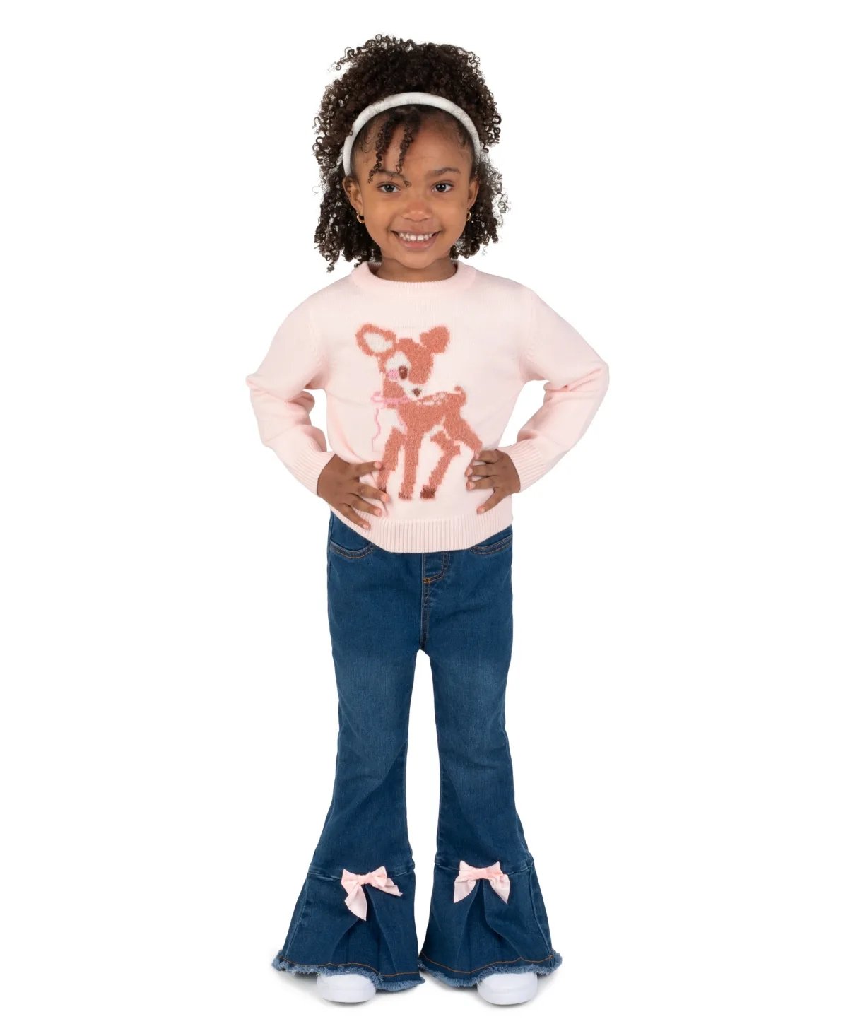 Deer Jacquard Flare Denim Sweater and Pants, 2-Piece Set by Rare Editions
