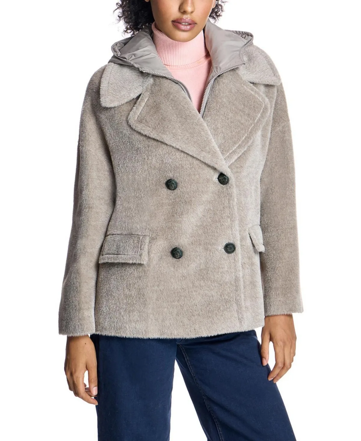 Julia & Stella by Maximilian Double-Breasted Hooded Alpaca-Blend Pea Jacket by Julia & Stella by Maximilian