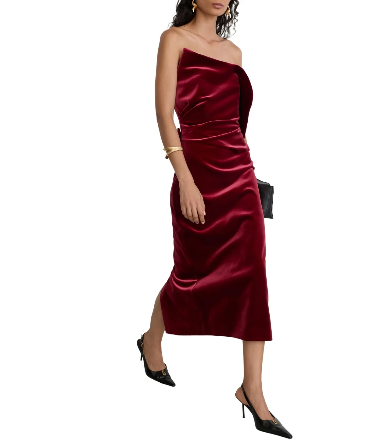 Dasha Strapless Velvet Midi Dress by Reiss