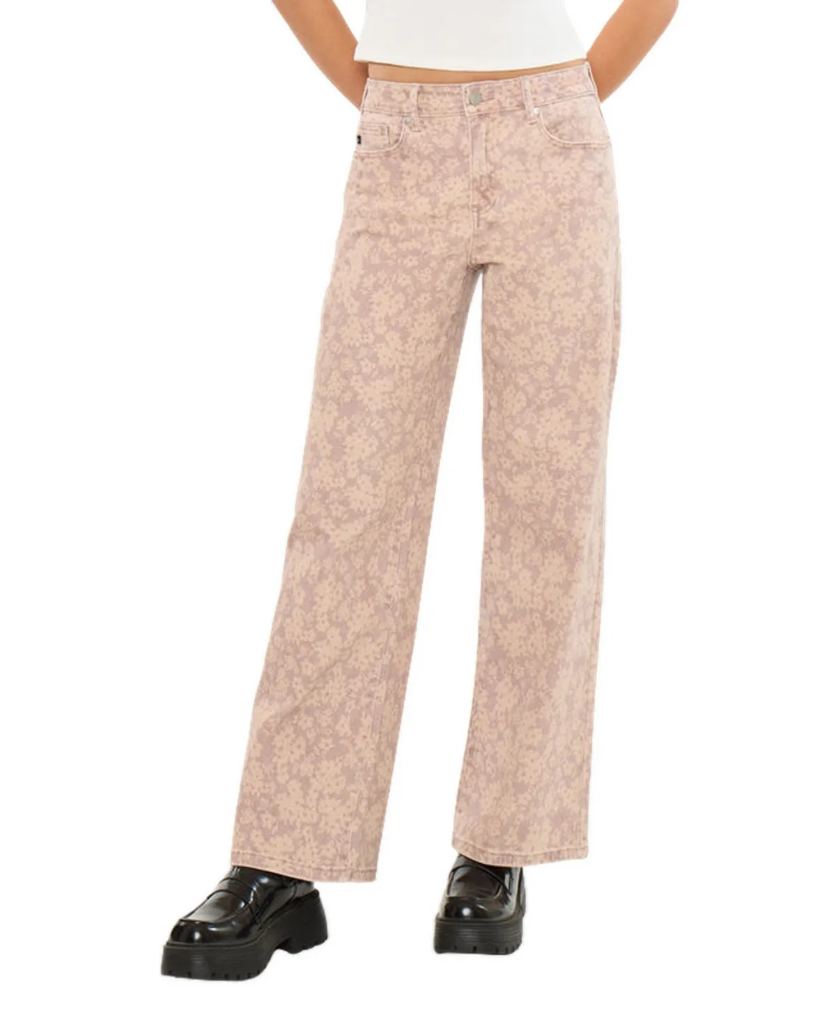 Roselynn High-Rise Floral-Print Wide-Leg Jeans by Kancan