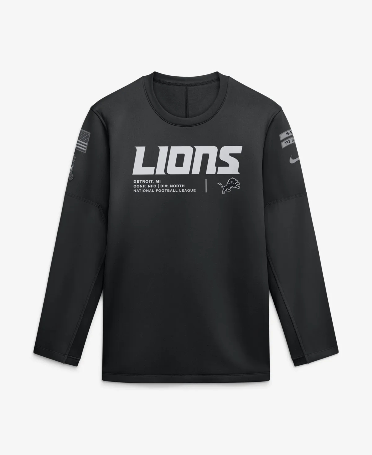 Detroit Lions 2026 Salute to Service Sideline Coaches Crewneck Therma-Fit Sweatshirt