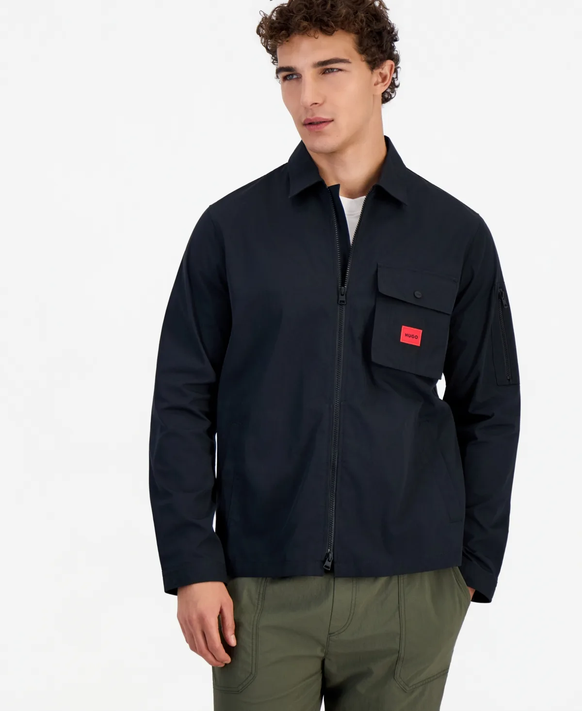 Emmond Camp Collar Zip-Front Closure Shirt Jacket by Hugo Boss