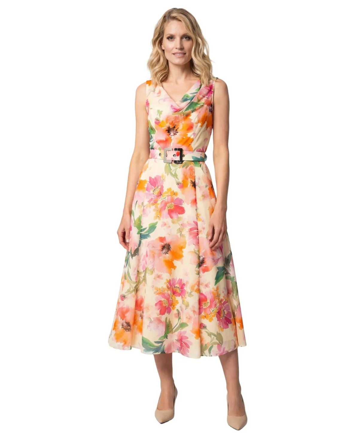 Amanda Floral-Print Draped V-Neck Midi Dress by Luna Fashion House