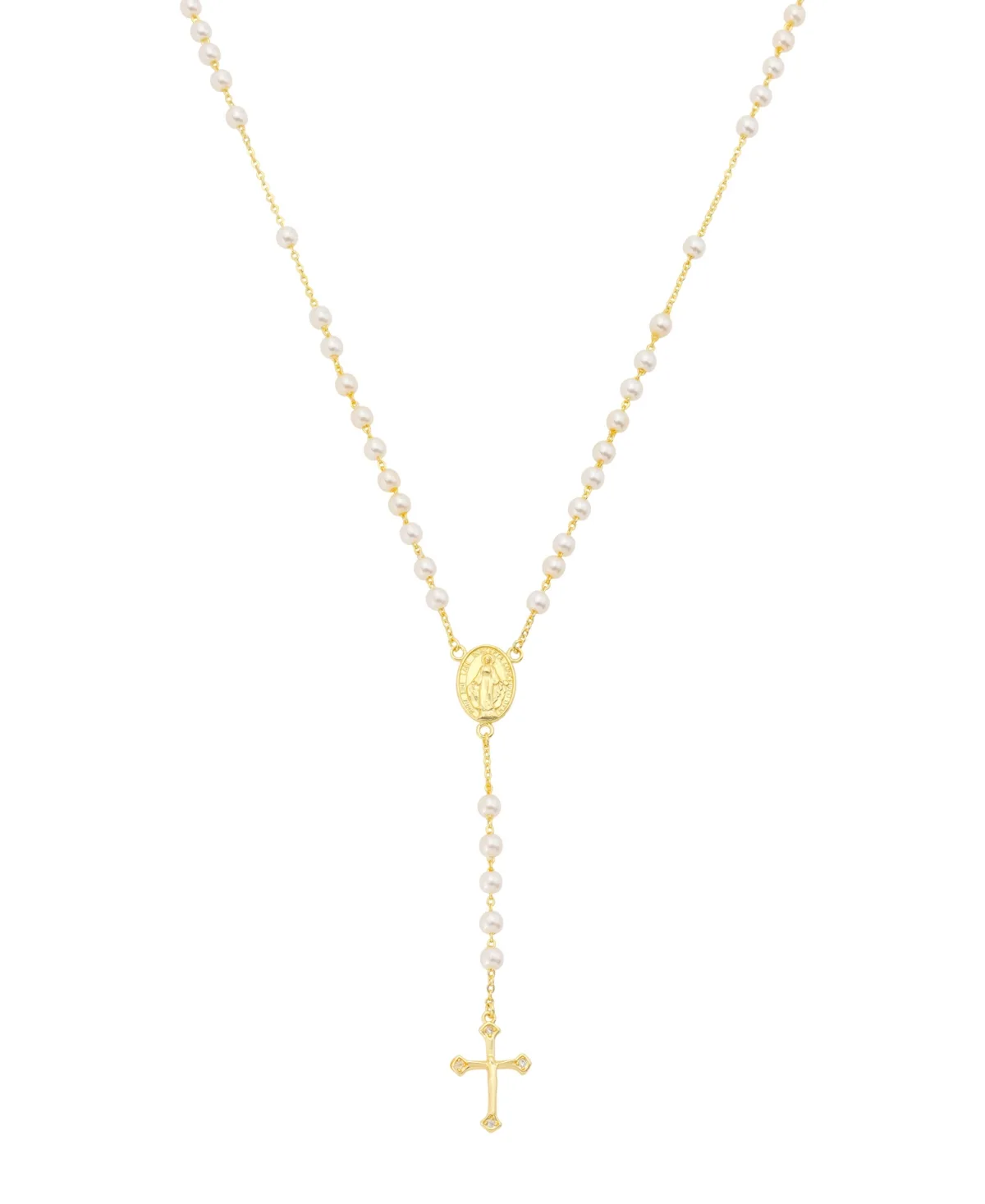 Faux Pearl and Cubic Zirconia Gold-Tone Religious Necklace by Unwritten
