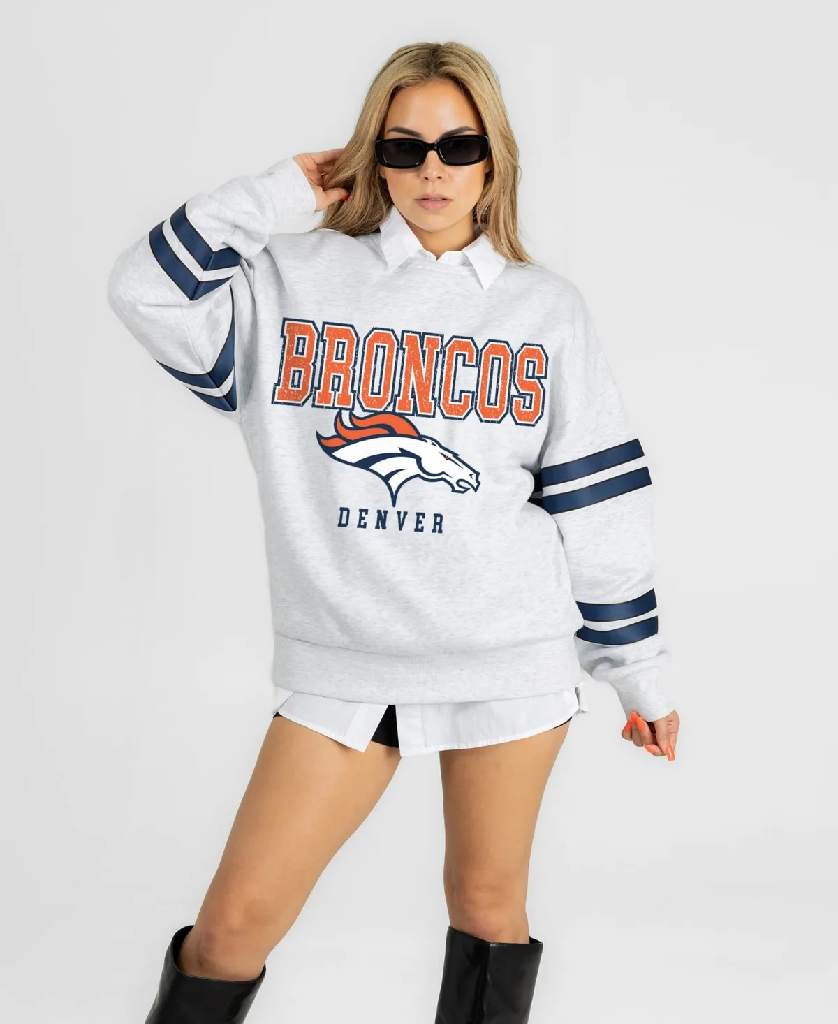 Denver Broncos Stadium Stripes Oversized Fleece Sweatshirt
