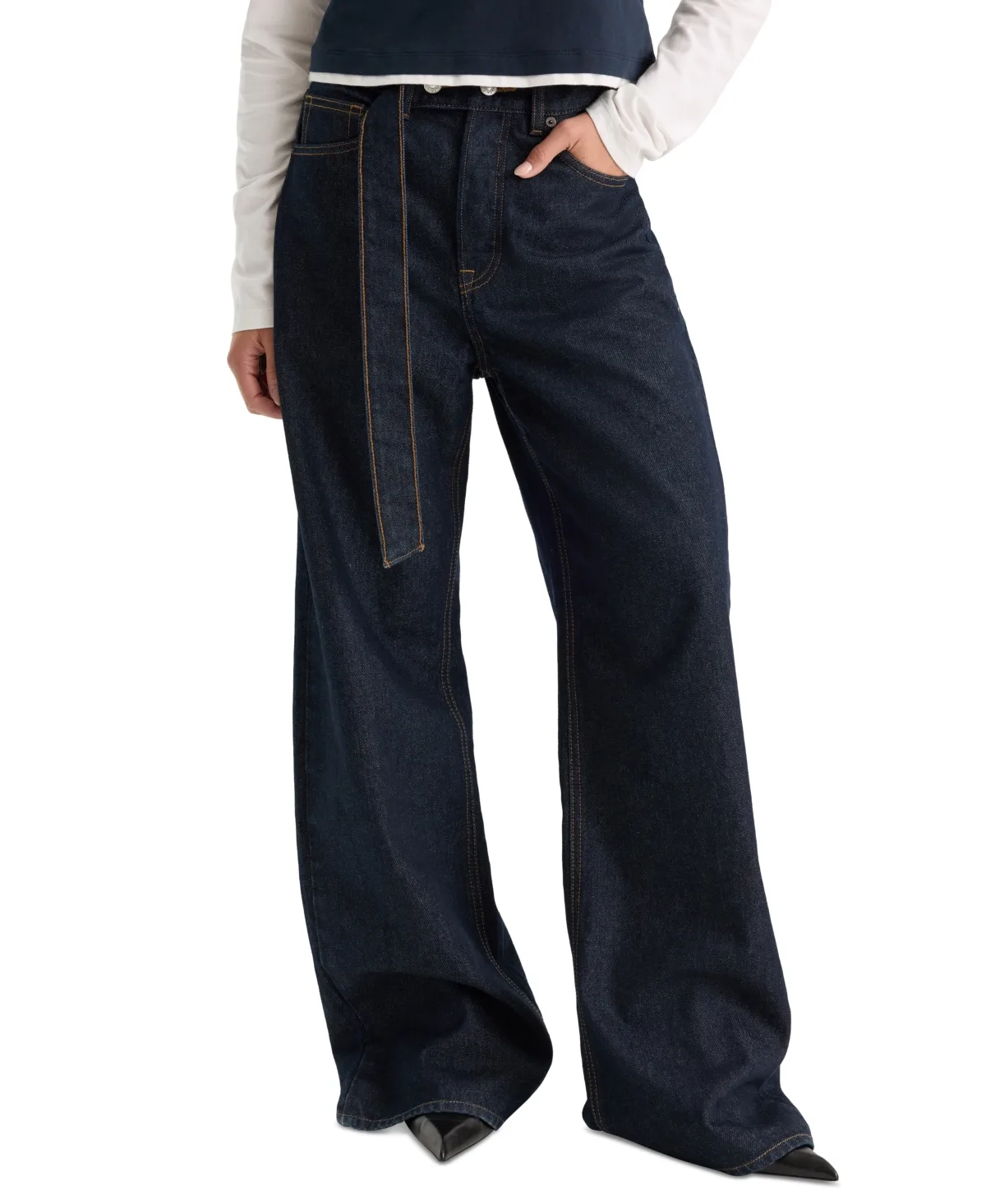 Low-Rise Wide-Leg Belted Jeans