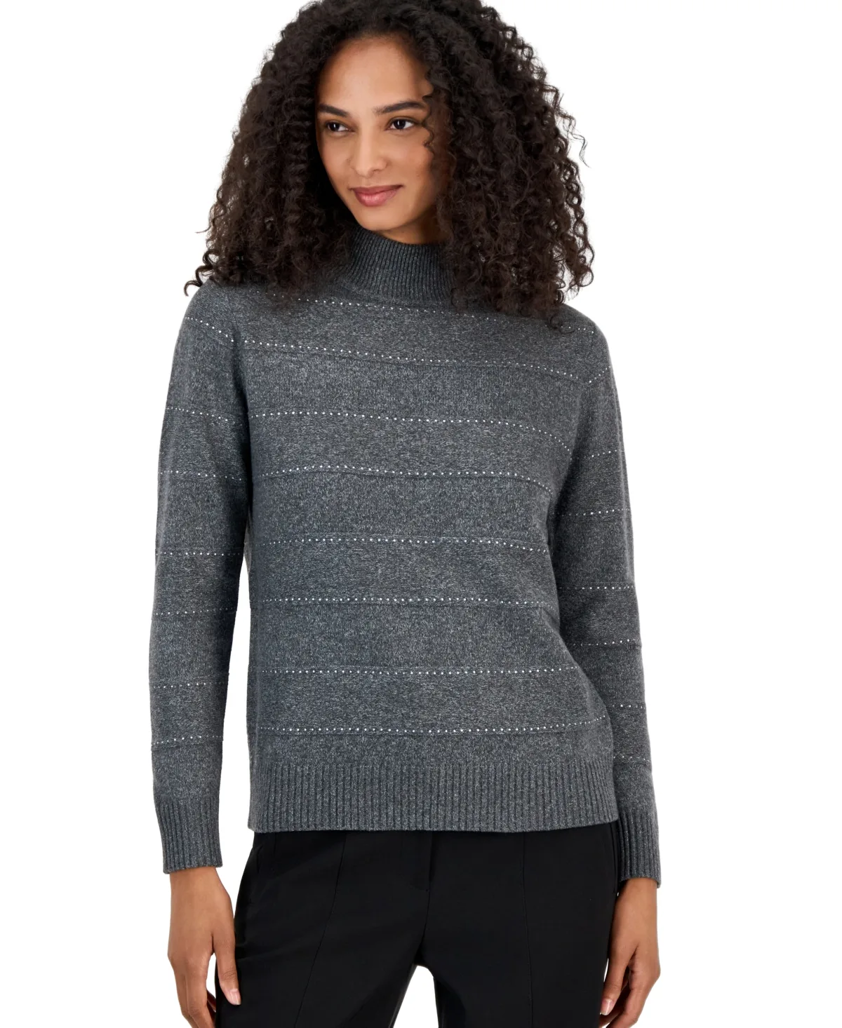Mock Neck Long-Sleeve Stripe Sweater