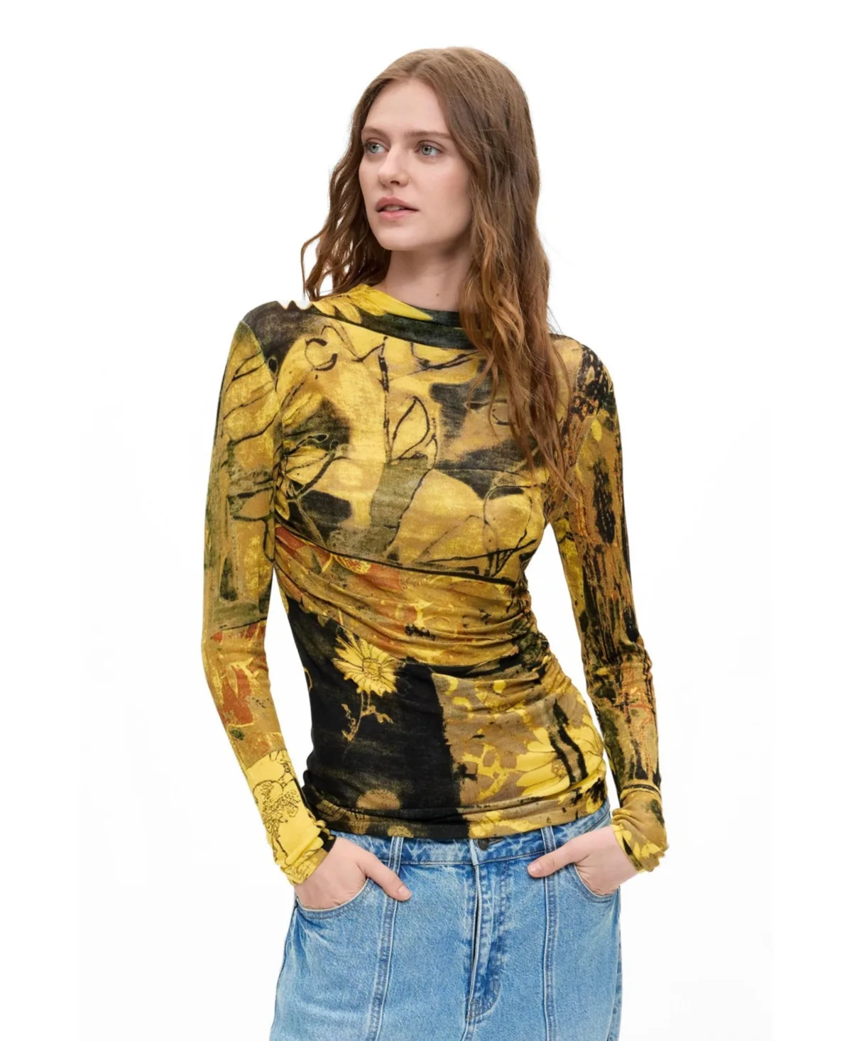Printed Mock-Neck Long-Sleeve Sweater by Desigual