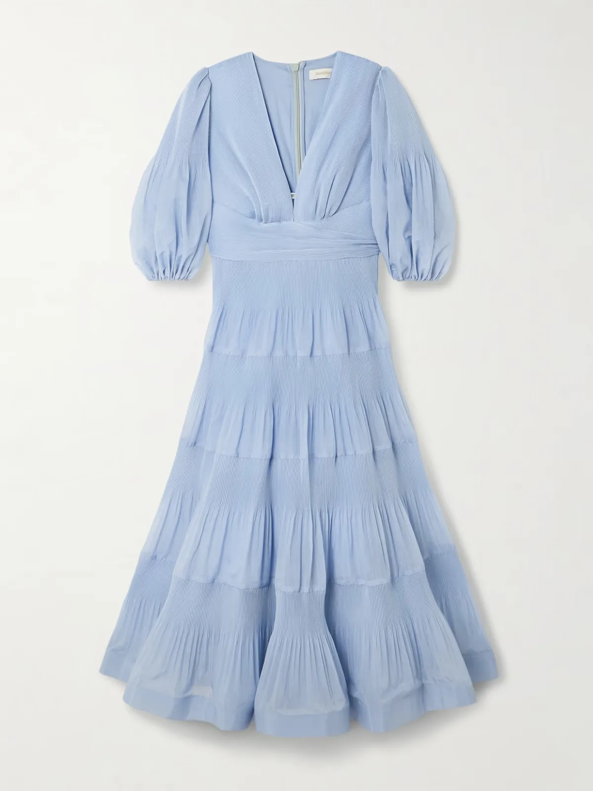 - Tiered Plissé Silk-organza Midi Dress -