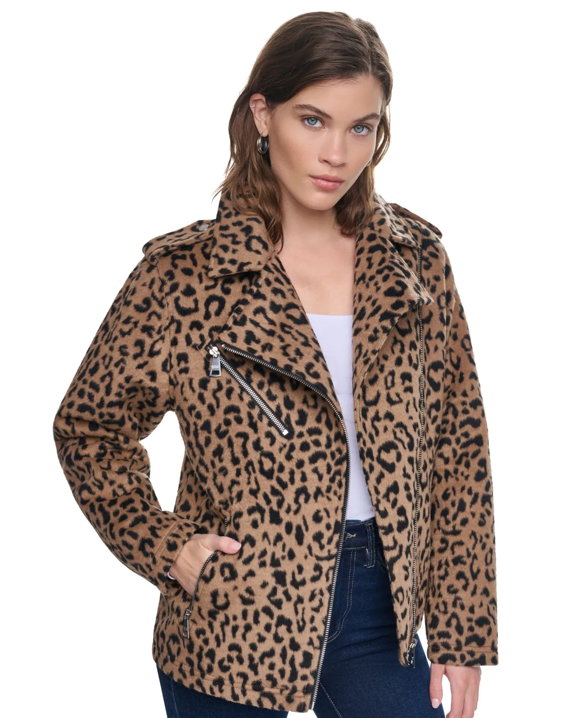 Asymmetrical Moto Leopard Print Jacket by DKNY