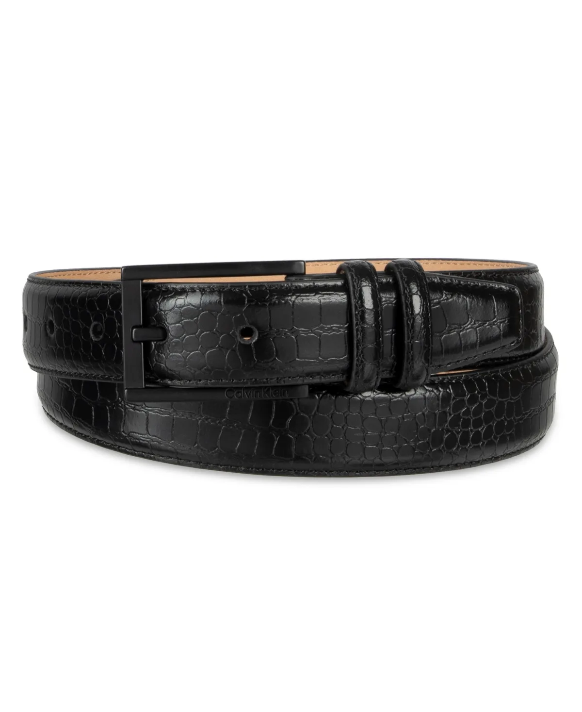 Crocodile-Embossed Dress Leather-Blend Belt by Calvin Klein