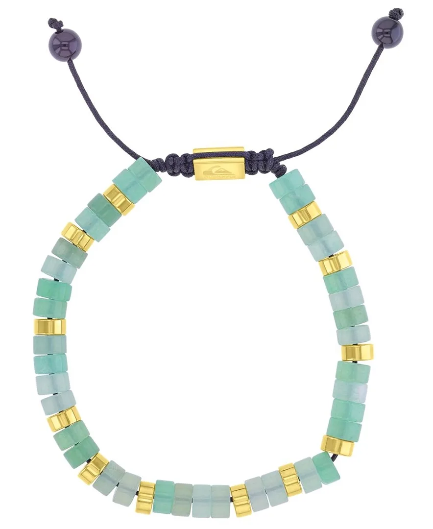 18k Gold-Plated Steel Yellow Slider Onyx Green Aventurine Adjustable Bracelet by Quiksilver