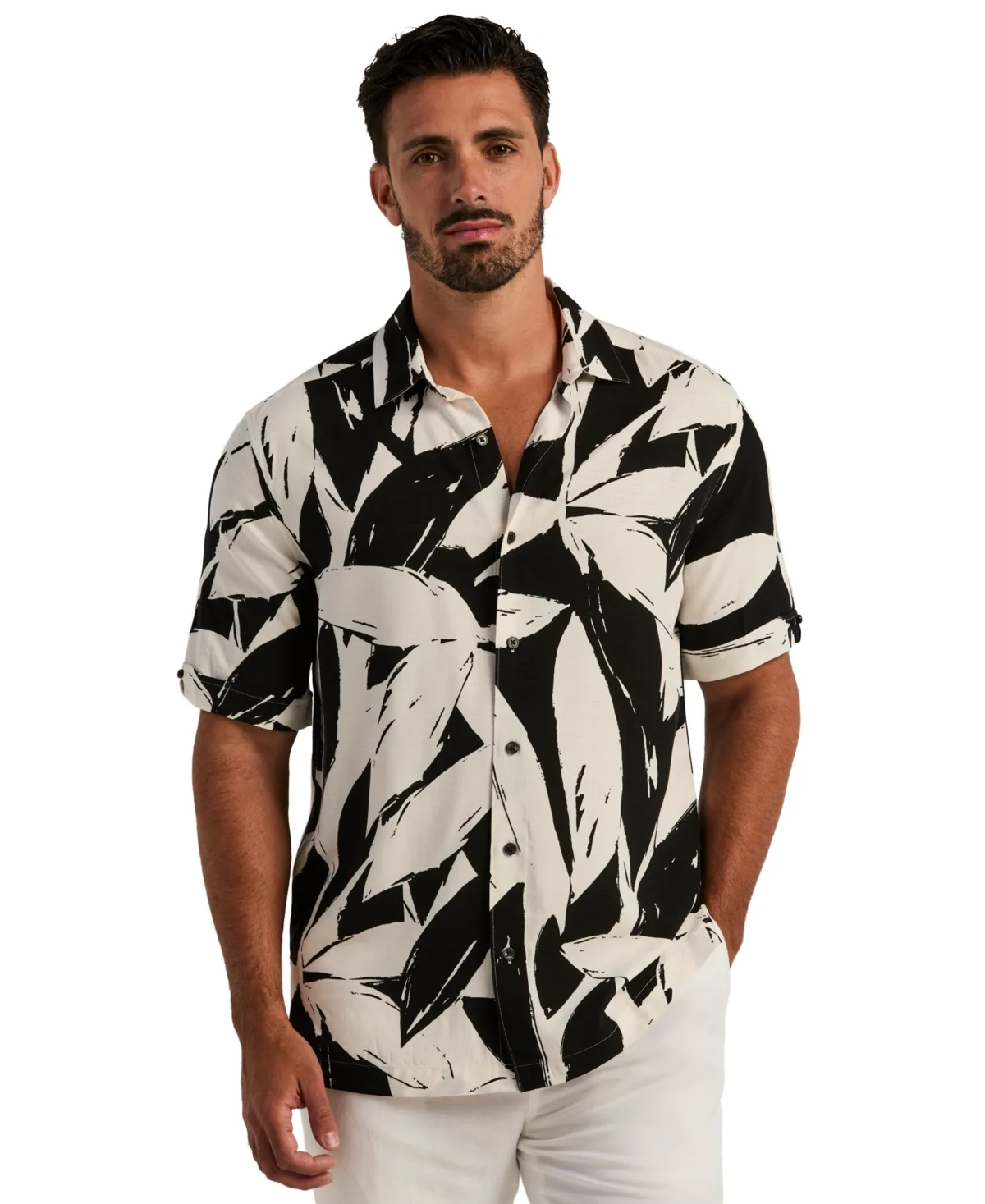 Classic-Fit Tropical-Print Point-Collar Short-Sleeve Shirt by Cubavera