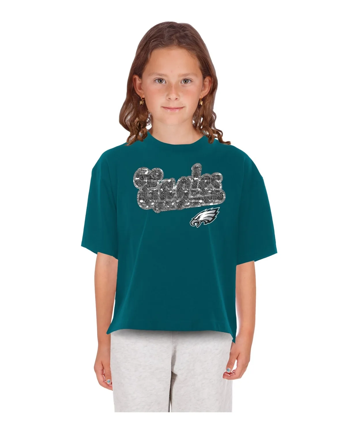Philadelphia Eagles Flip-Sequin Boxy T-Shirt by New Era