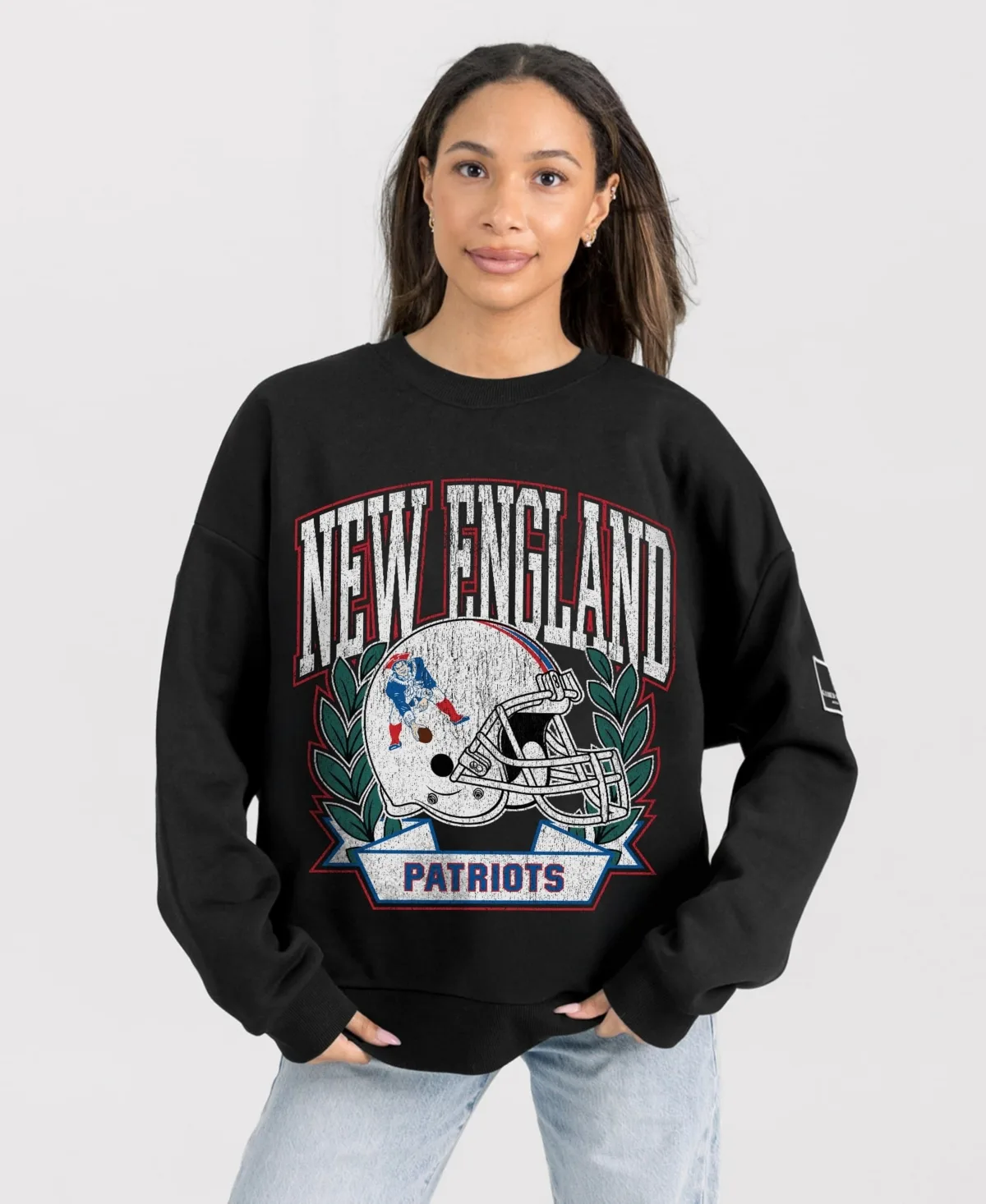 New England Patriots Oversized Victory Lane Black Label Premium Fleece Sweatshirt