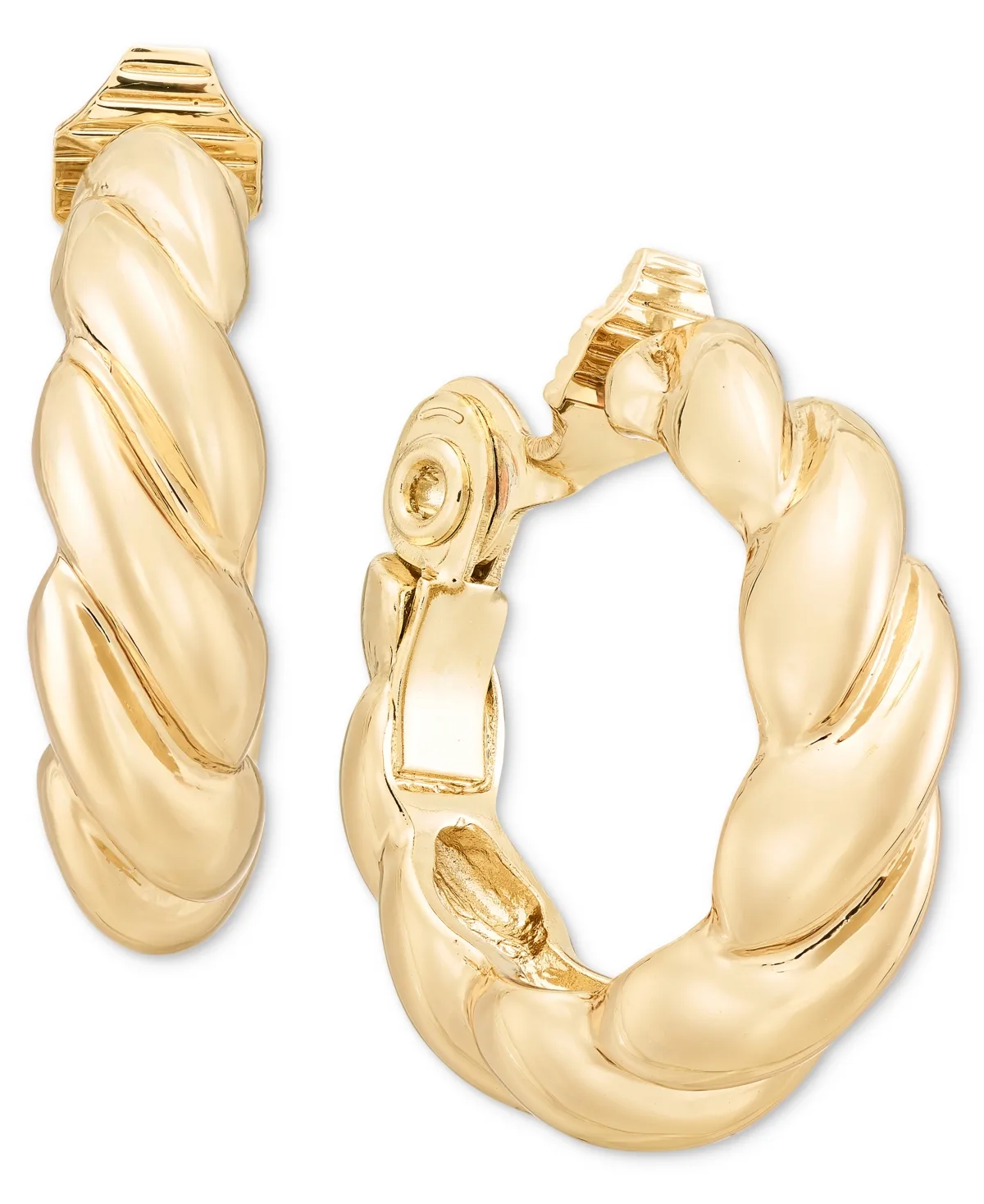 Gold-Tone Puffy Twisted Hoop Clip-On Earrings