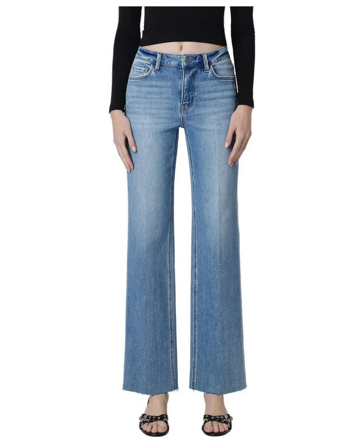 Gain High-Rise Raw Hem Wide-Leg Jeans by Vervet