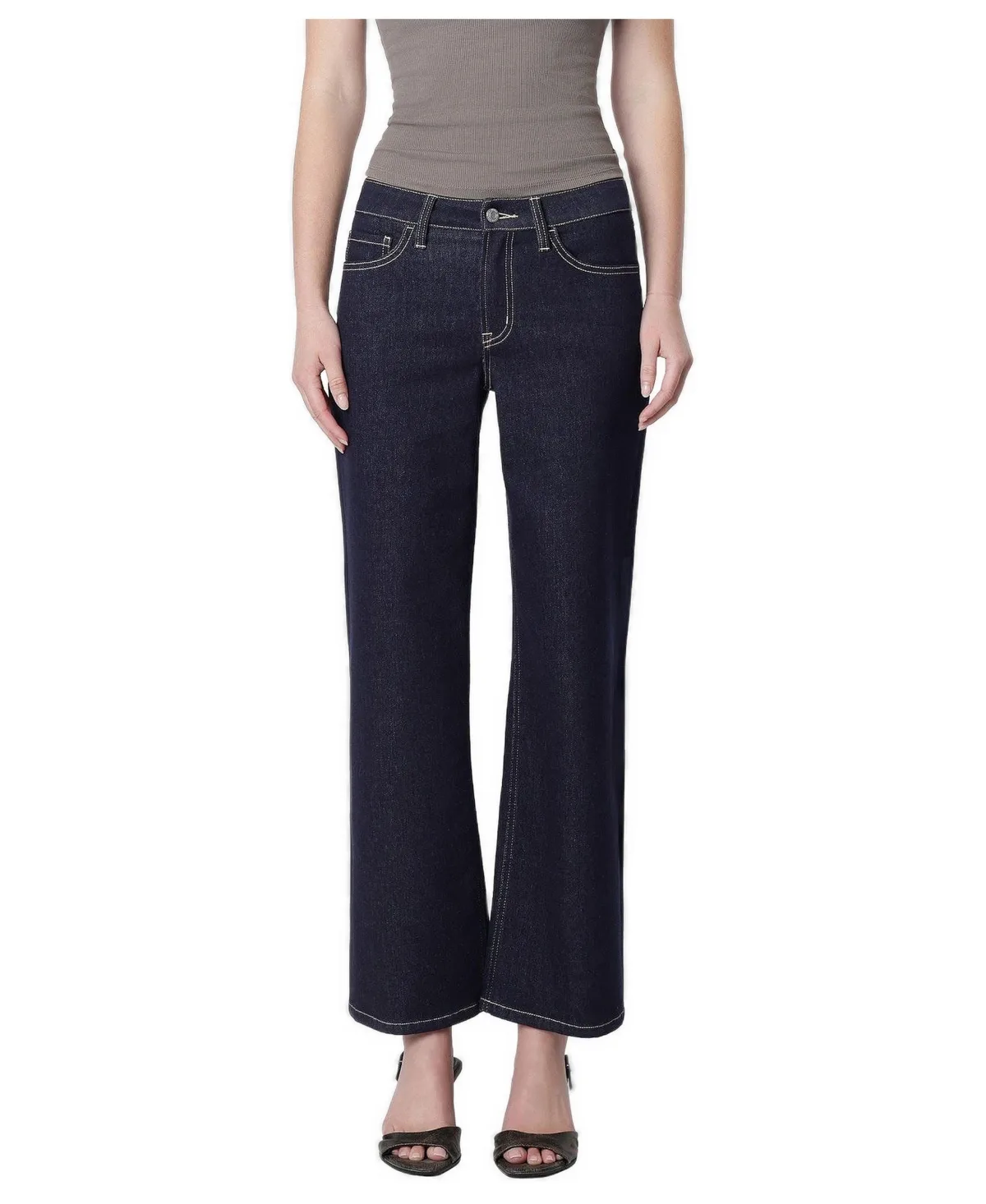Mid-Rise Yoke Detail Slim Wide-Leg Jeans by Vervet