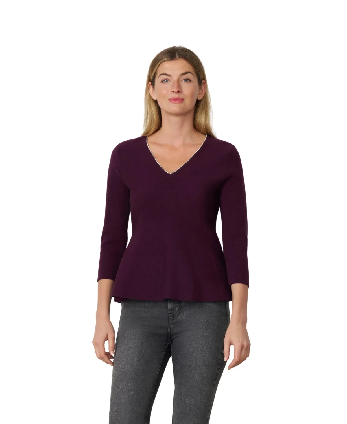 Rhinestone Trim Peplum Sweater