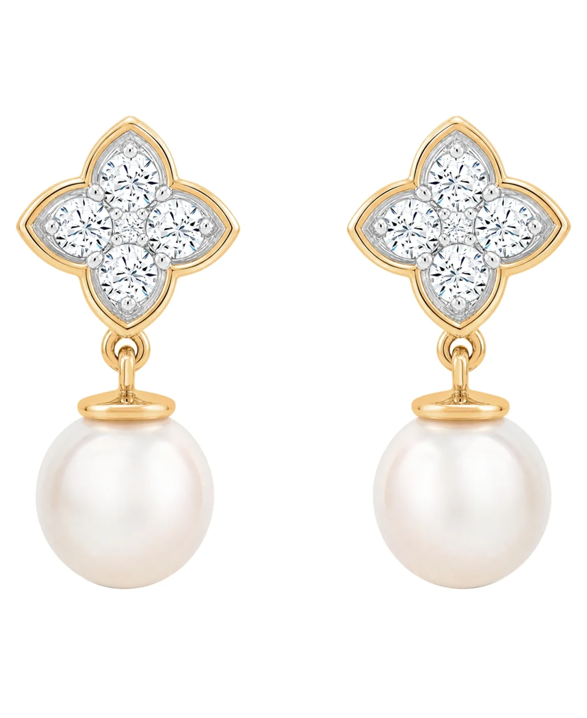 Cultured Freshwater Pearl (7.5mm) & Lab-Grown Sapphire (3/4 ct. t.w.) Drop Earrings in 14k Yellow Gold-Plated Over Sterling Silver by Macy's