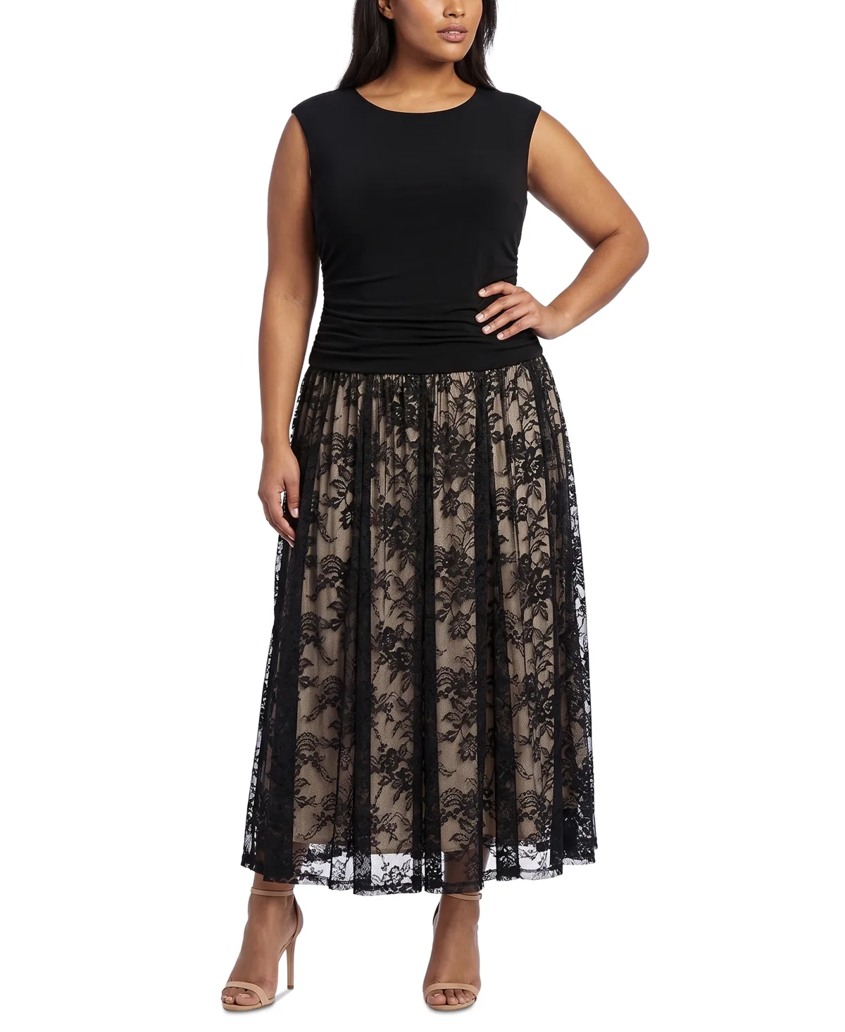 Lace Long Floral-Print Dress by Taylor