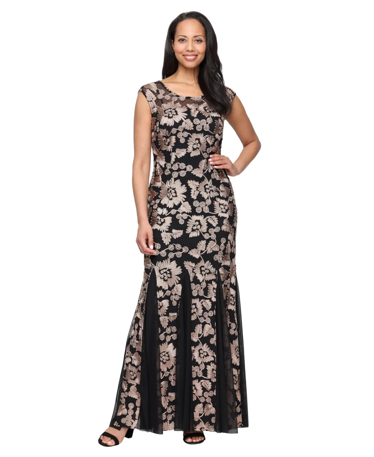 Floral Soutache Dress with Illusion Neckline by Alex Evenings