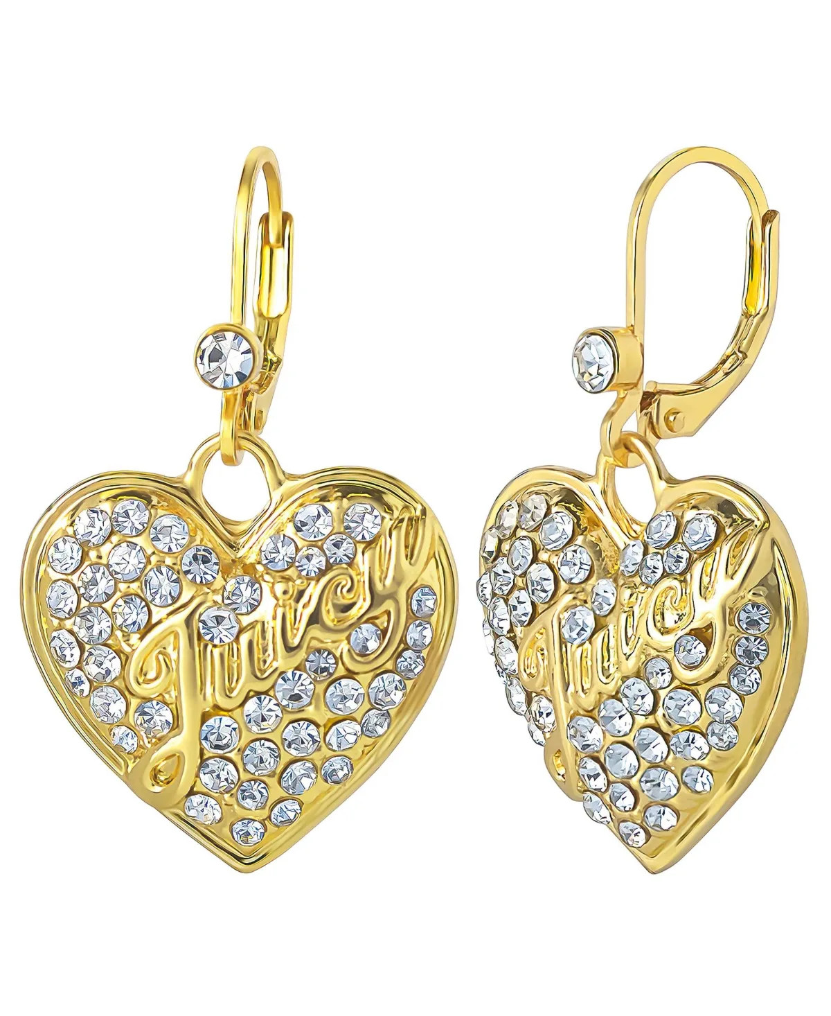 Gold-Tone Crystal Heart Charm Dangle Earrings by Juicy Couture