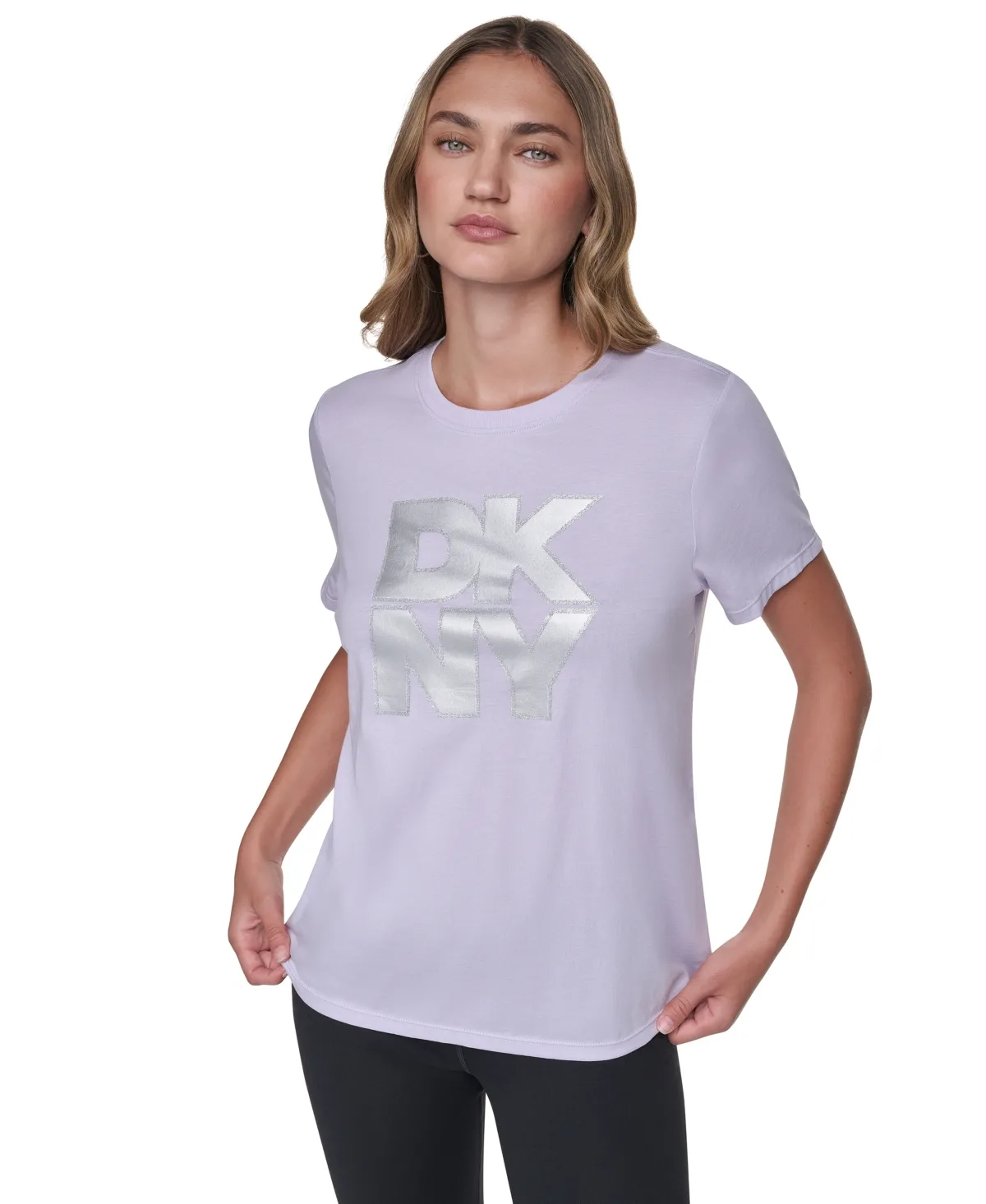 Stacked Foil Glitter Logo Short-Sleeve Relaxed Fit T-Shirt by DKNY